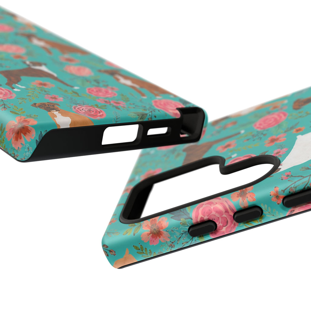 Boxer Dog Floral Phone Case — Teal Patterned Tough Cases