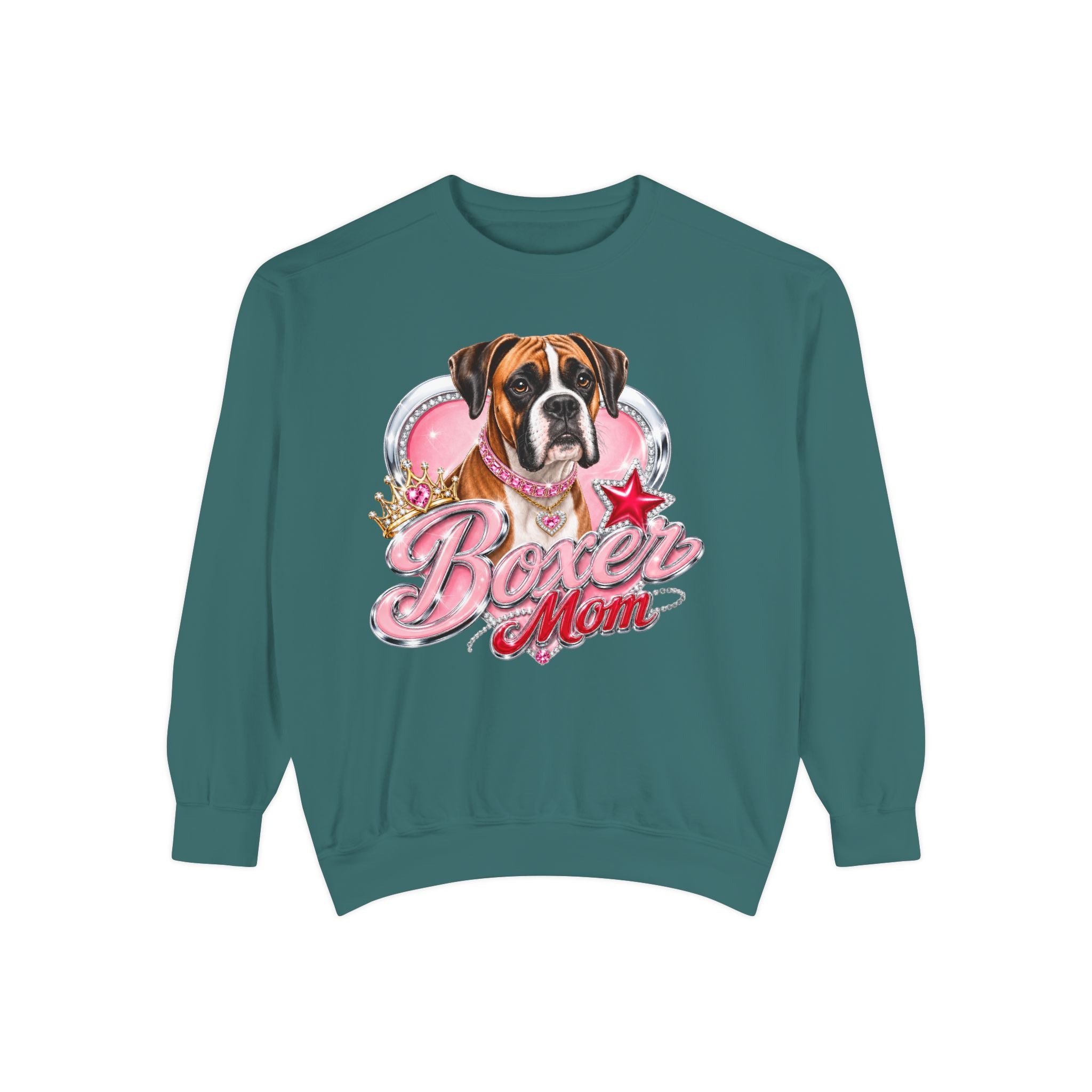 Boxer Mom Sweatshirt — Cute Pink Dog Graphic Crewneck
