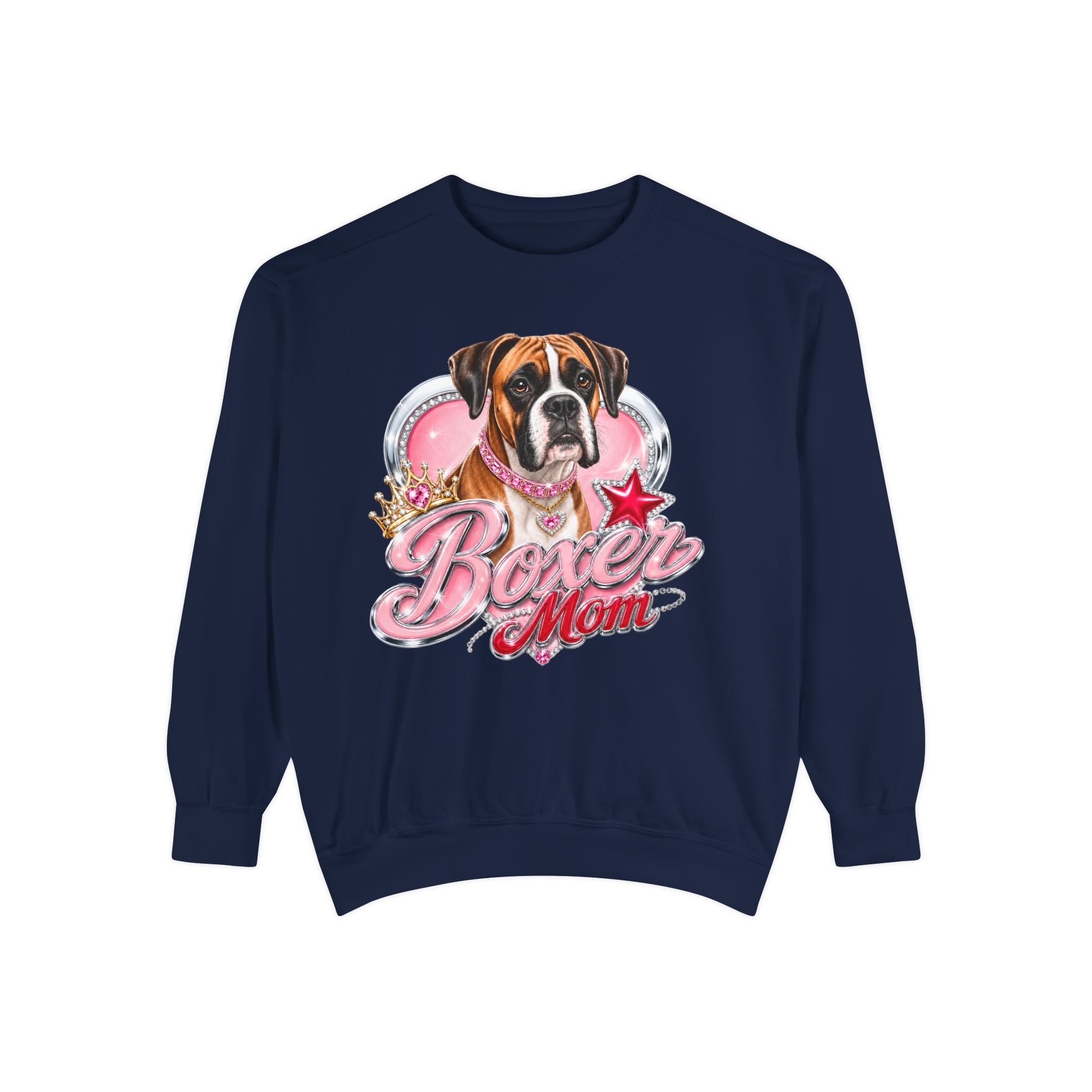 Boxer Mom Sweatshirt — Cute Pink Dog Graphic Crewneck