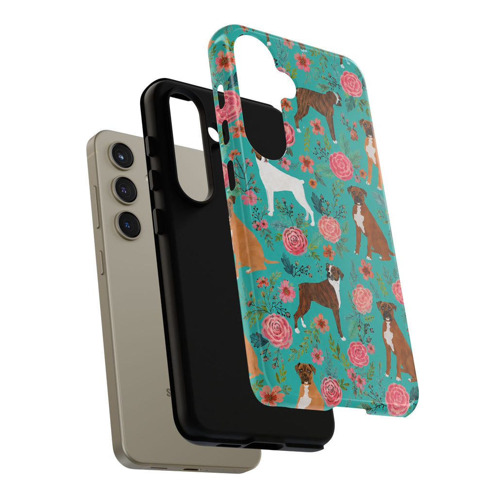 Boxer Dog Floral Phone Case — Teal Patterned Tough Cases