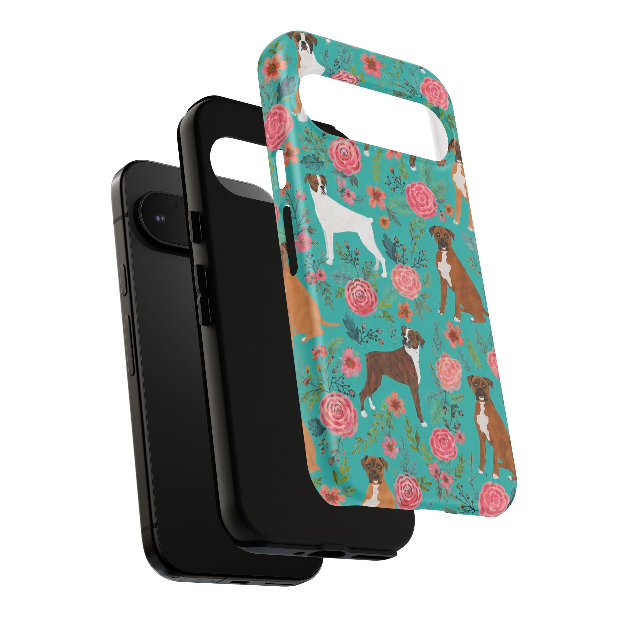 Boxer Dog Floral Phone Case — Teal Patterned Tough Cases