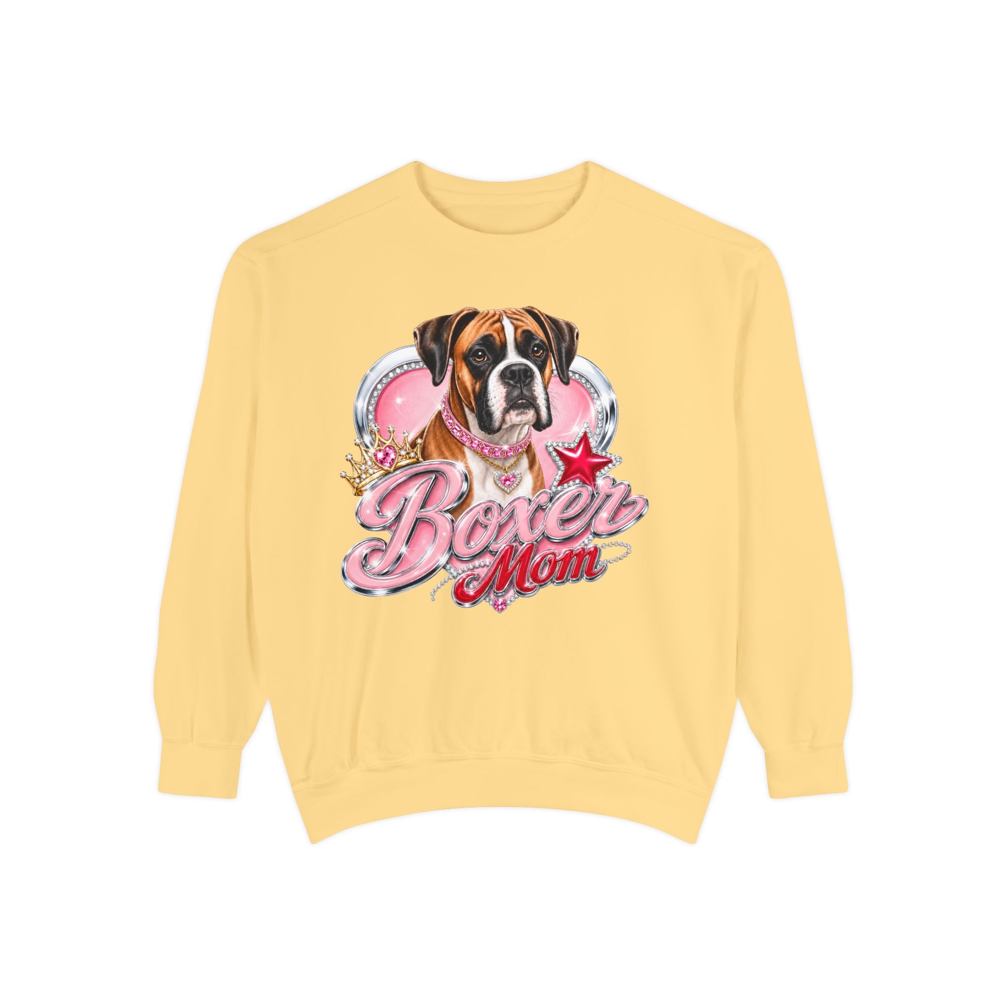 Boxer Mom Sweatshirt — Cute Pink Dog Graphic Crewneck