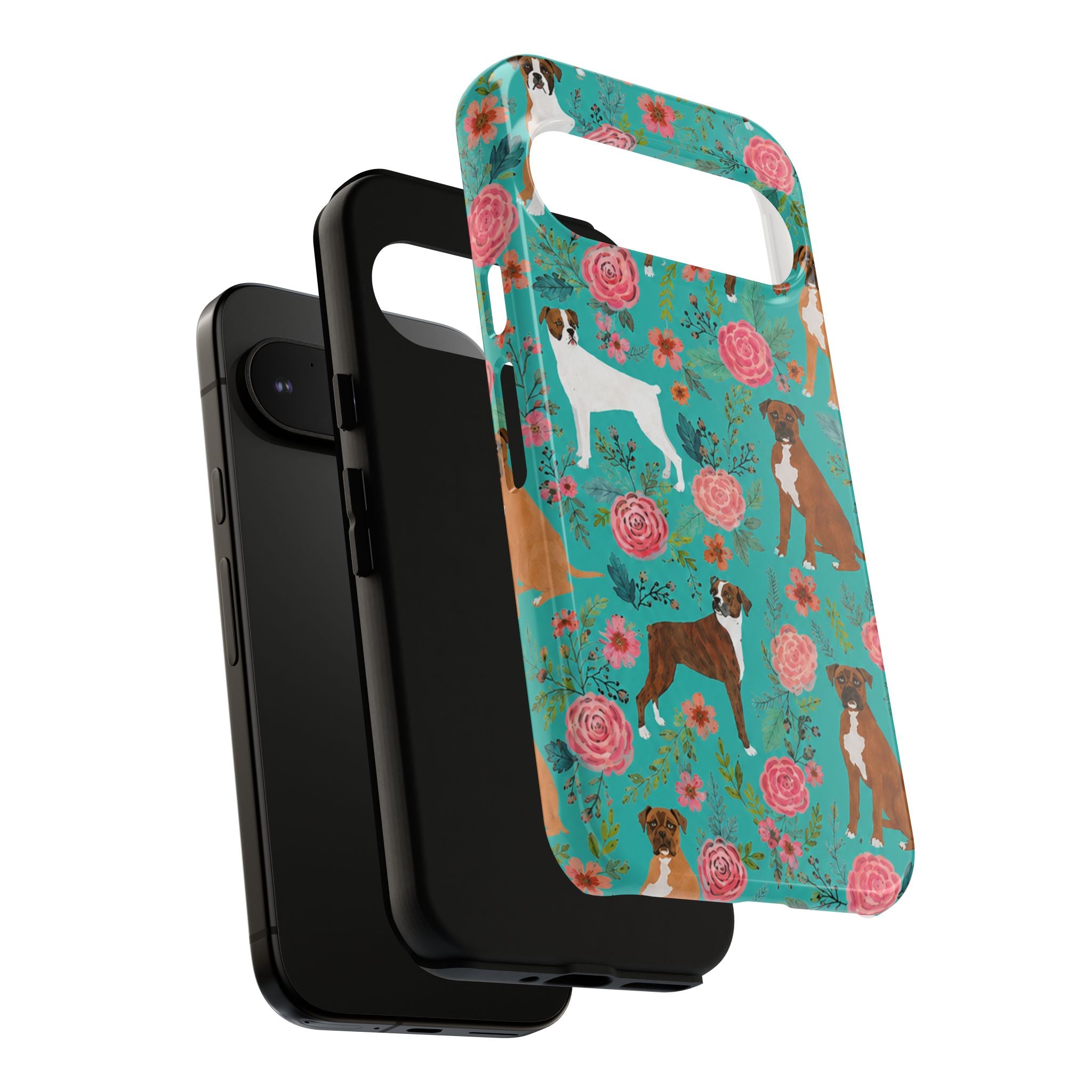 Boxer Dog Floral Phone Case — Teal Patterned Tough Cases