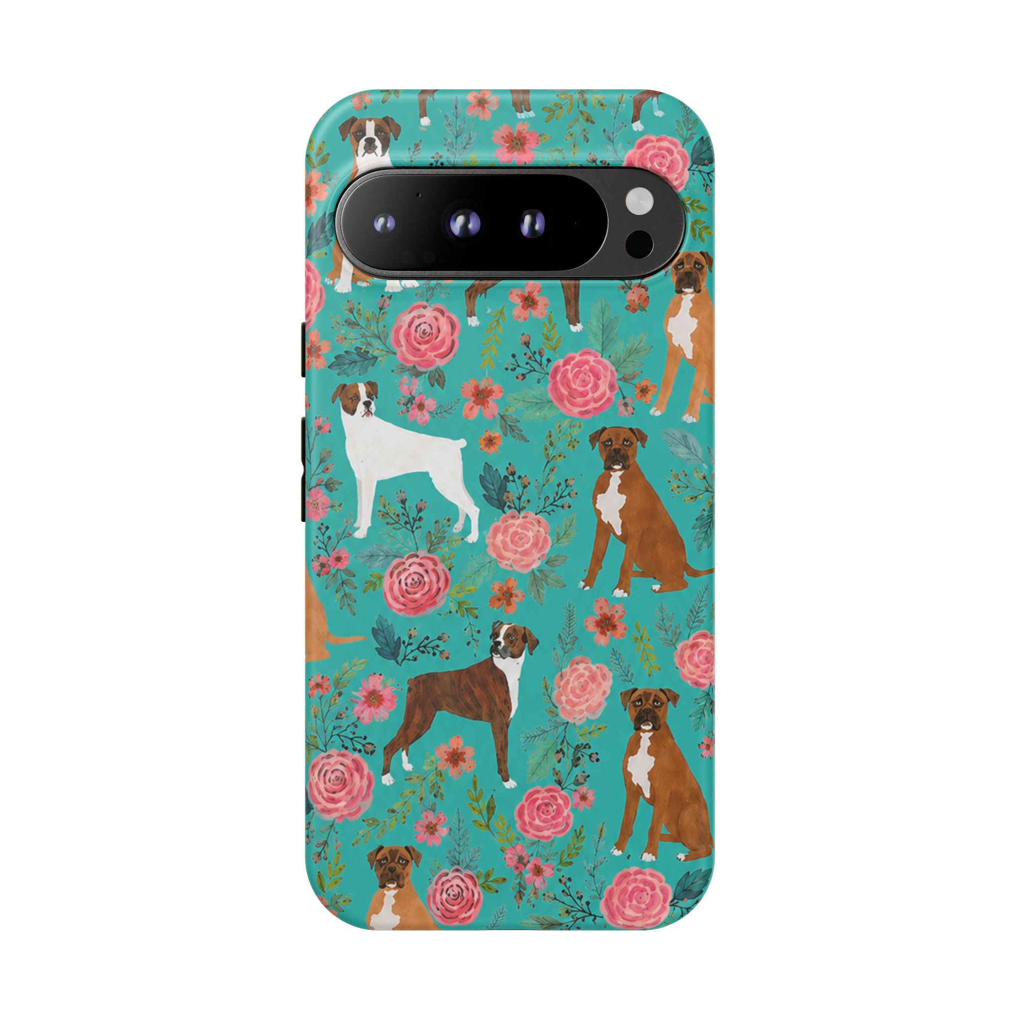 Boxer Dog Floral Phone Case — Teal Patterned Tough Cases