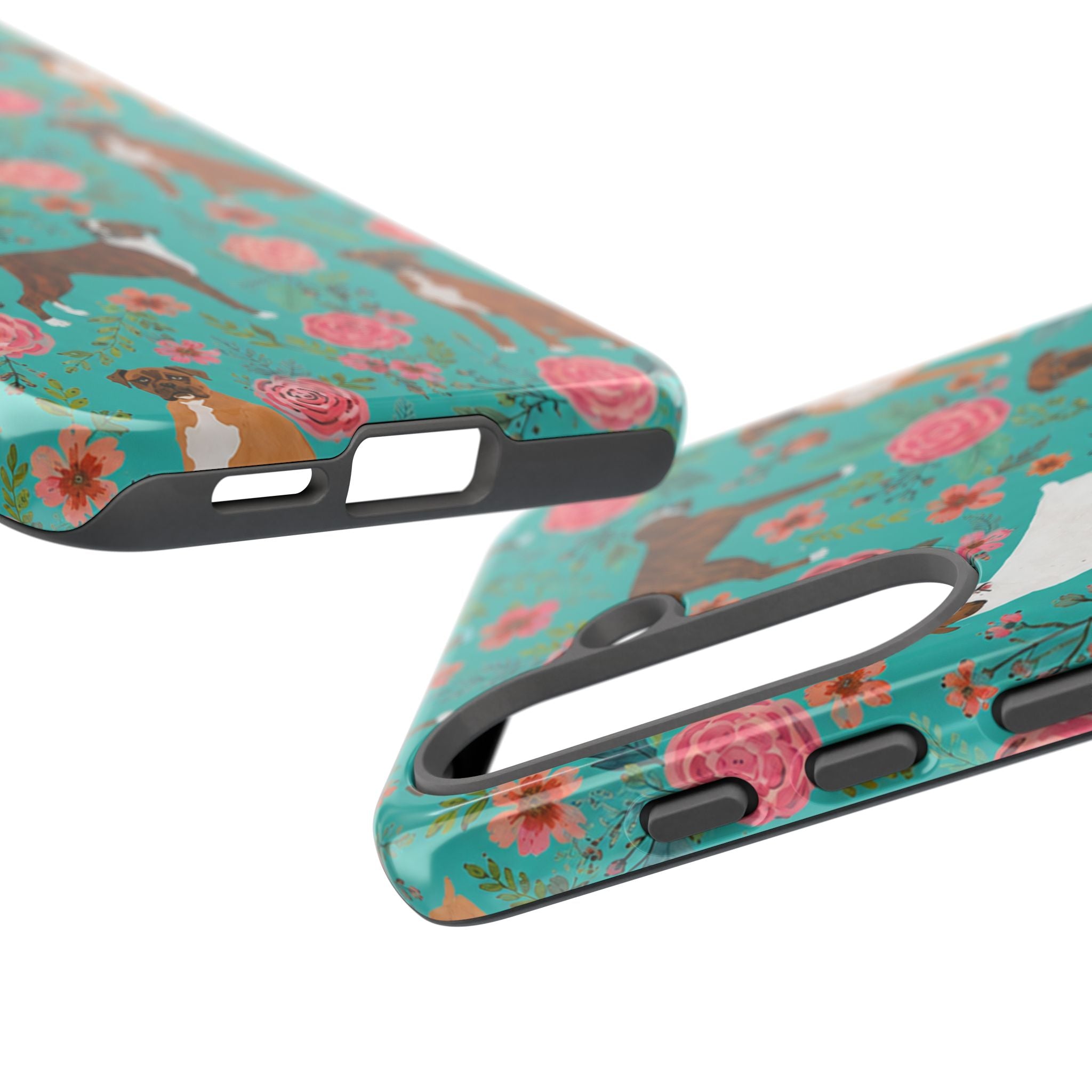 Boxer Dog Floral Phone Case — Teal Patterned Tough Cases