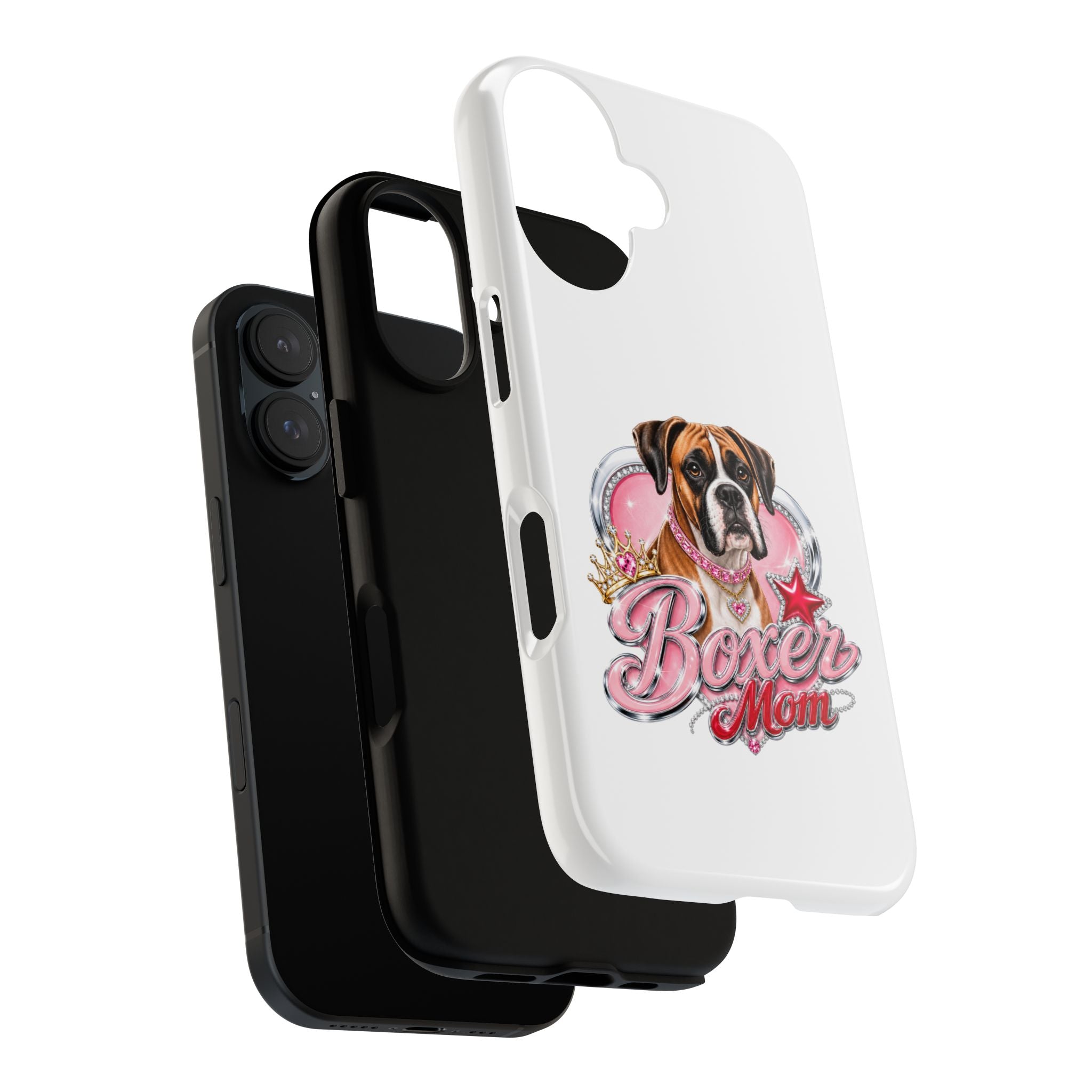Phone Case — "Boxer Mom" Decorative Protective Case (Cute Heart & Crown Dog Design)