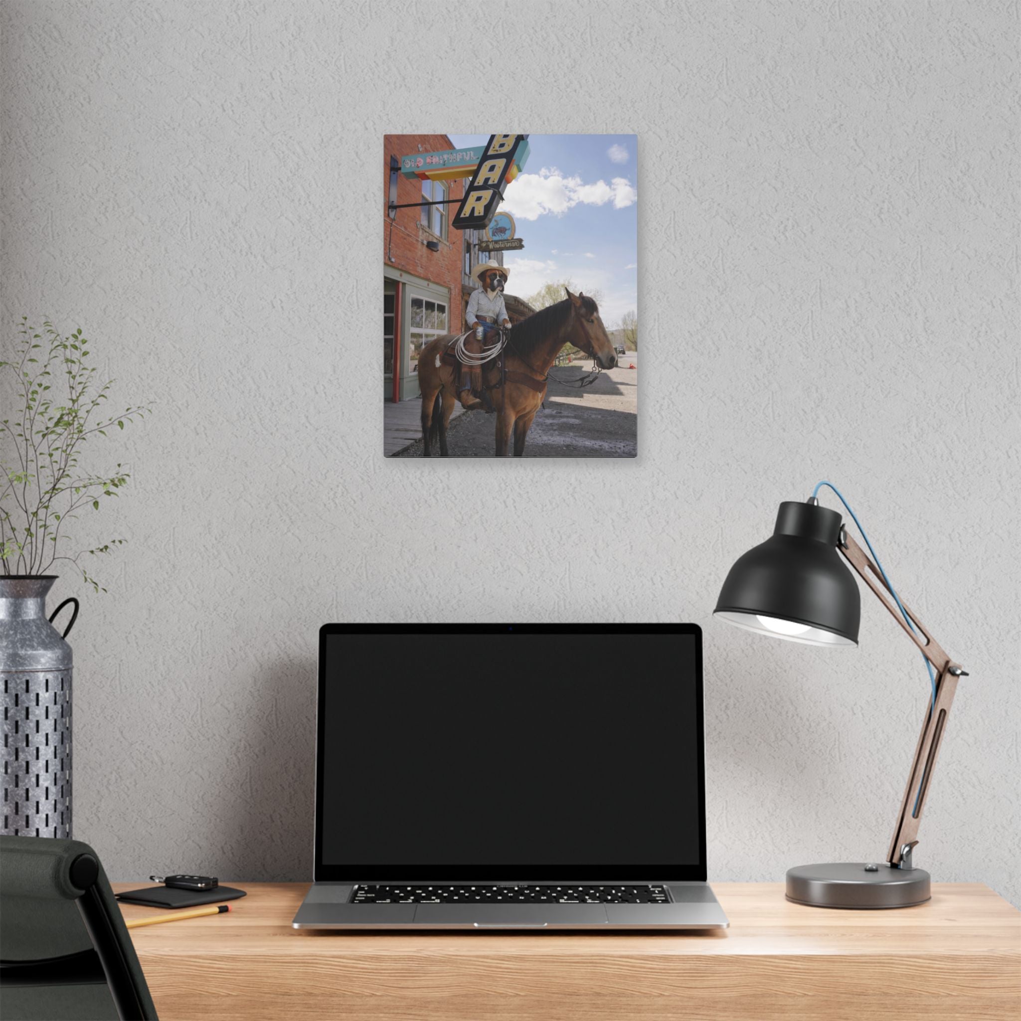 Cowboy on Horseback Canvas Print — Western Street Photography Wall Art