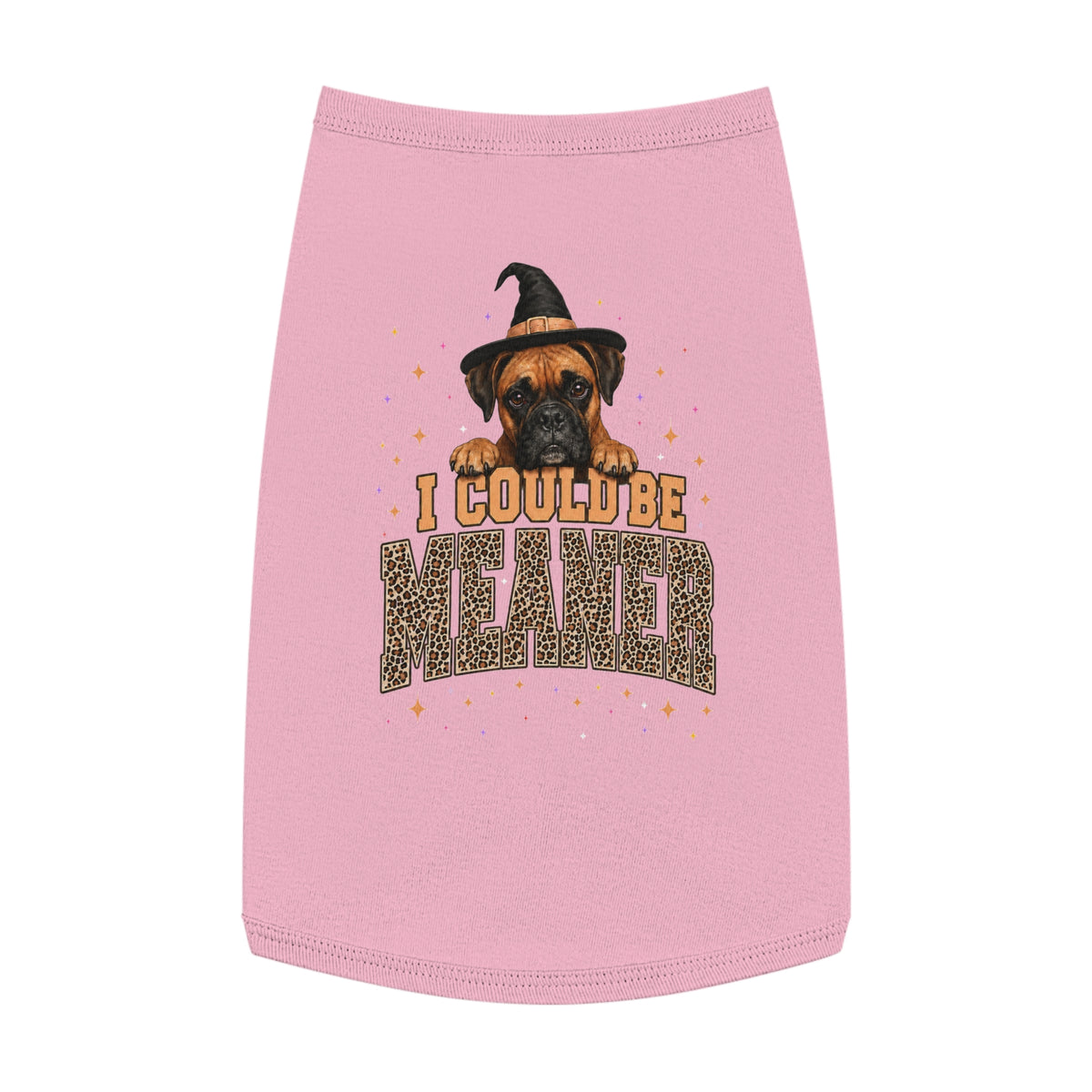 Halloween Dog Tank Top — “I Could Be Mean” Witch Hat & Leopard Print