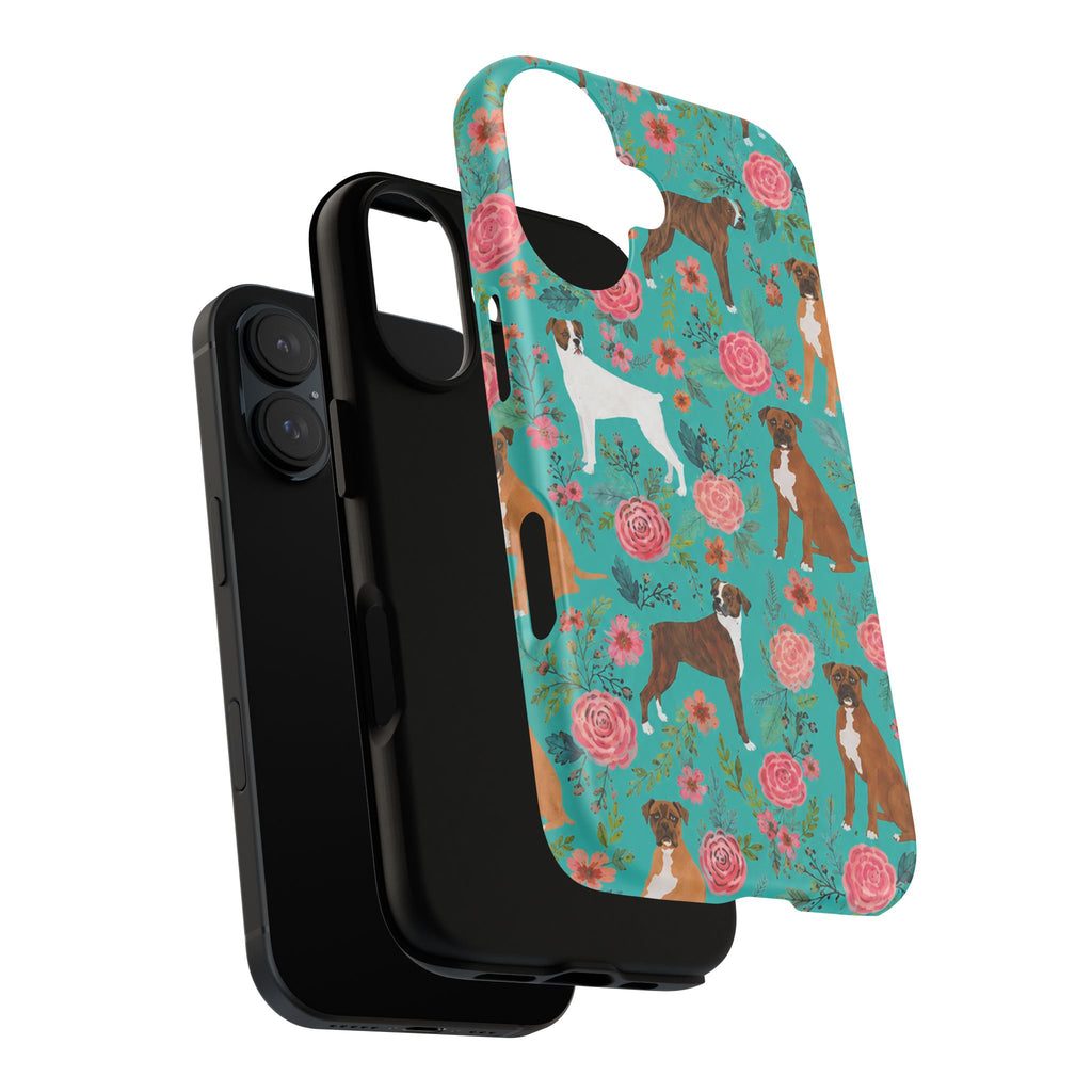 Boxer Dog Floral Phone Case — Teal Patterned Tough Cases