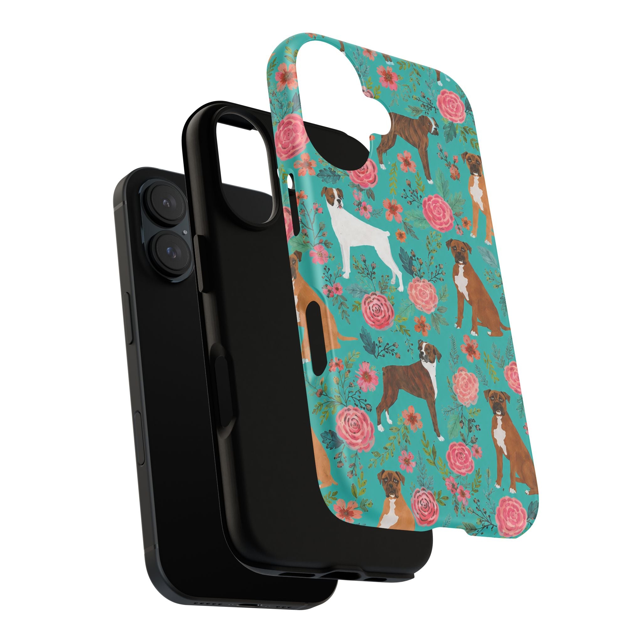 Boxer Dog Floral Phone Case — Teal Patterned Tough Cases