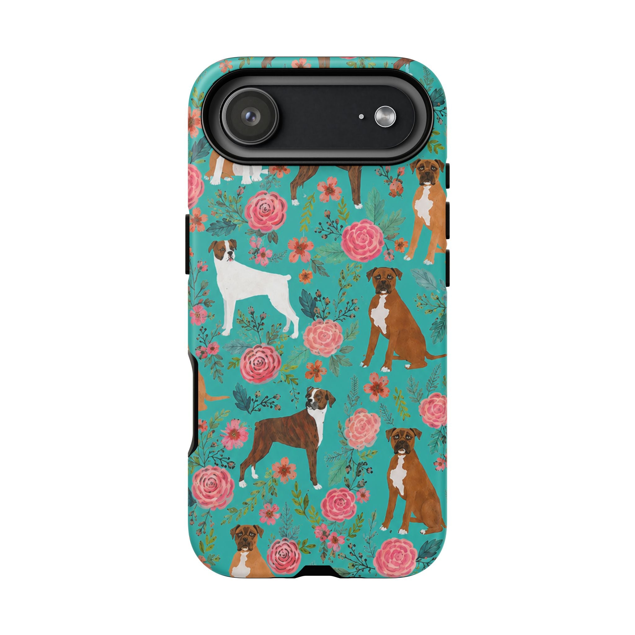 Boxer Dog Floral Phone Case — Teal Patterned Tough Cases