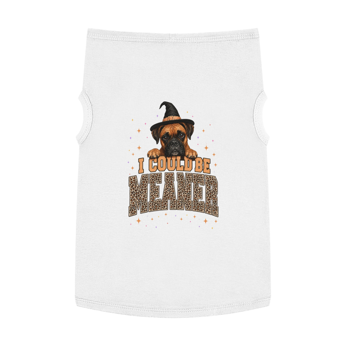 Halloween Dog Tank Top — “I Could Be Mean” Witch Hat & Leopard Print