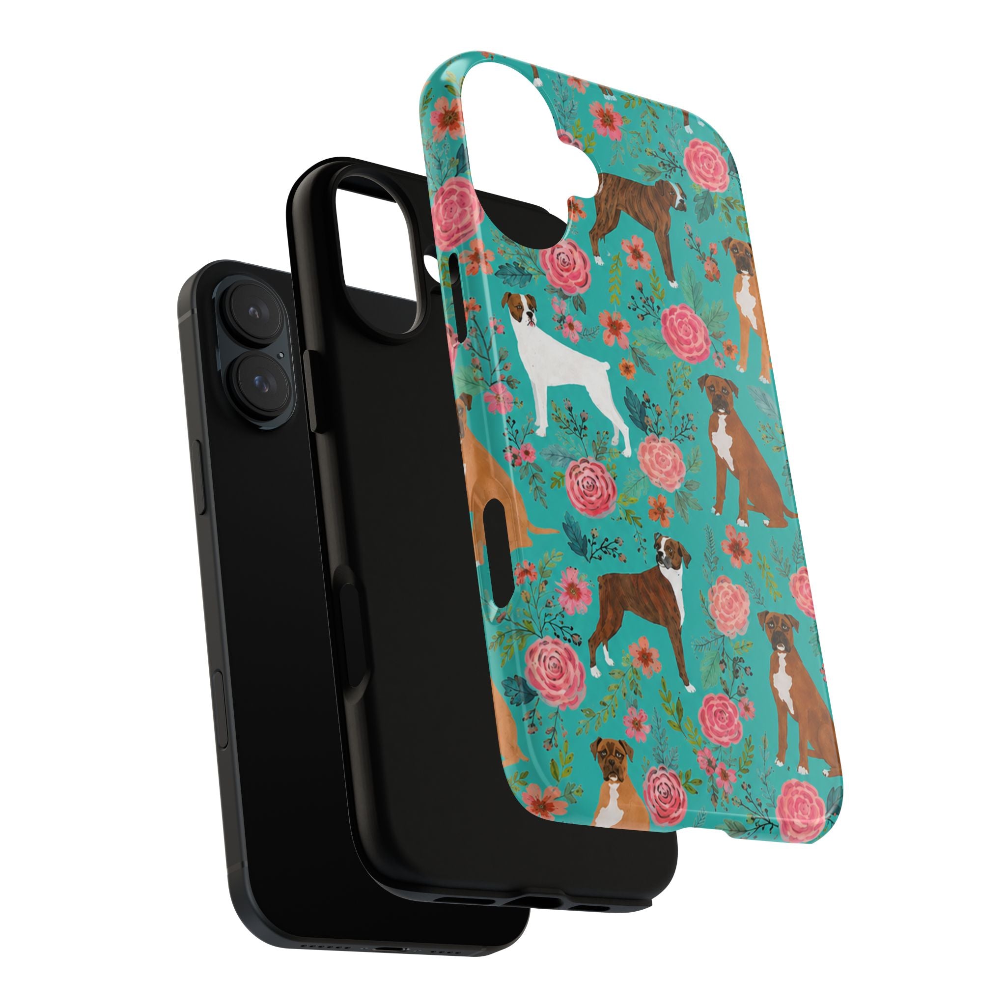 Boxer Dog Floral Phone Case — Teal Patterned Tough Cases