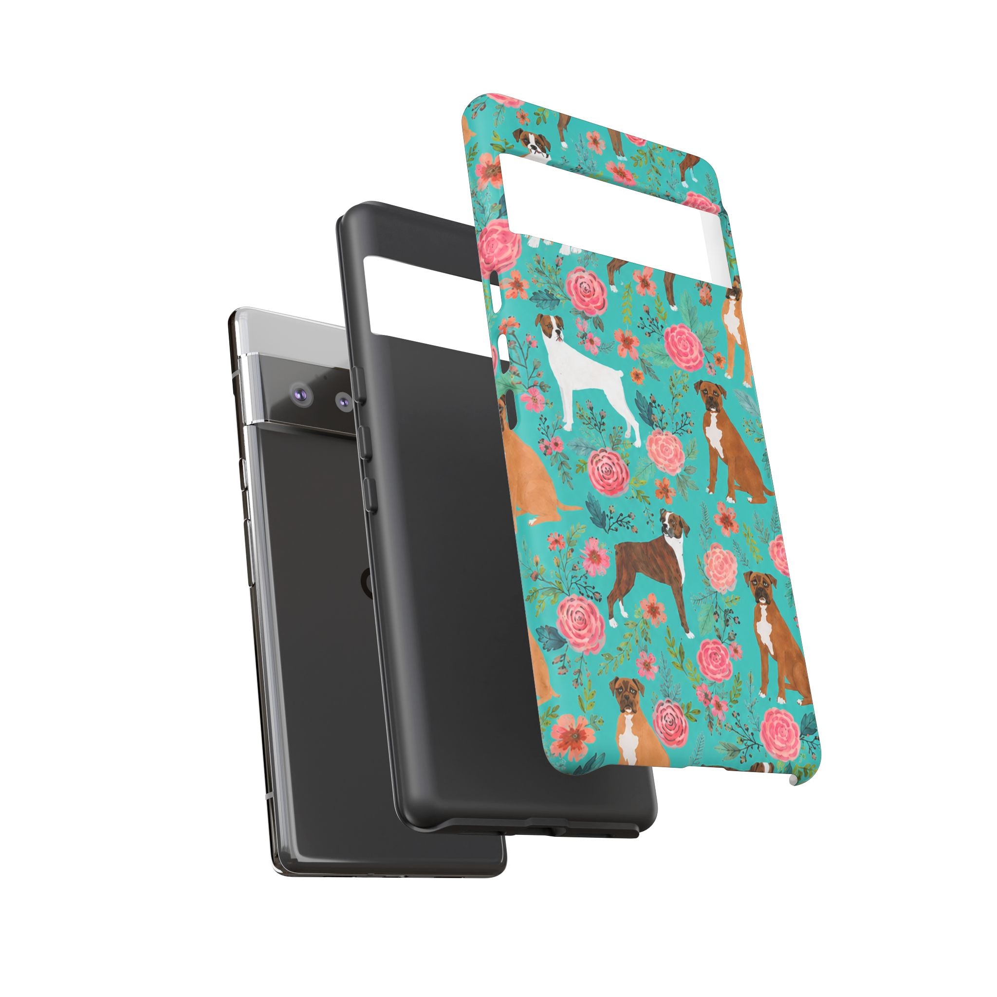 Boxer Dog Floral Phone Case — Teal Patterned Tough Cases