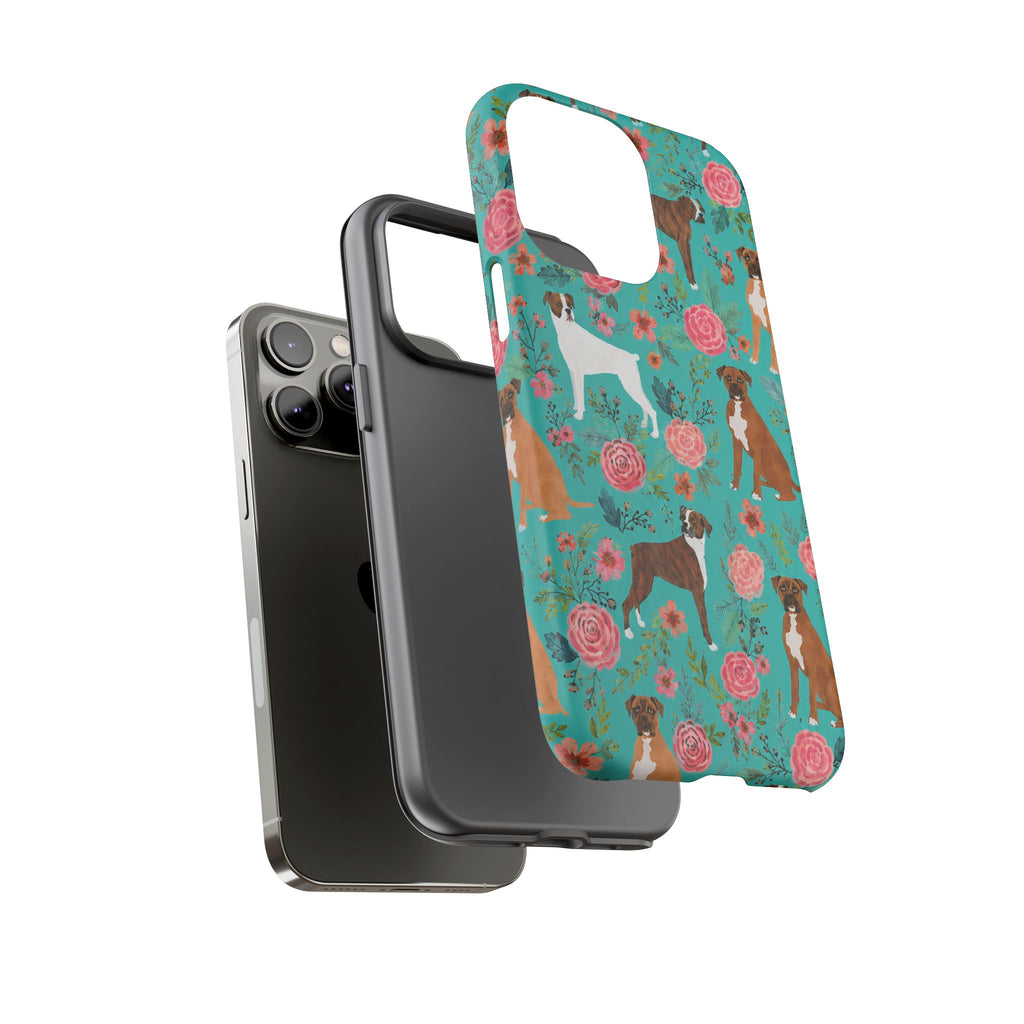 Boxer Dog Floral Phone Case — Teal Patterned Tough Cases