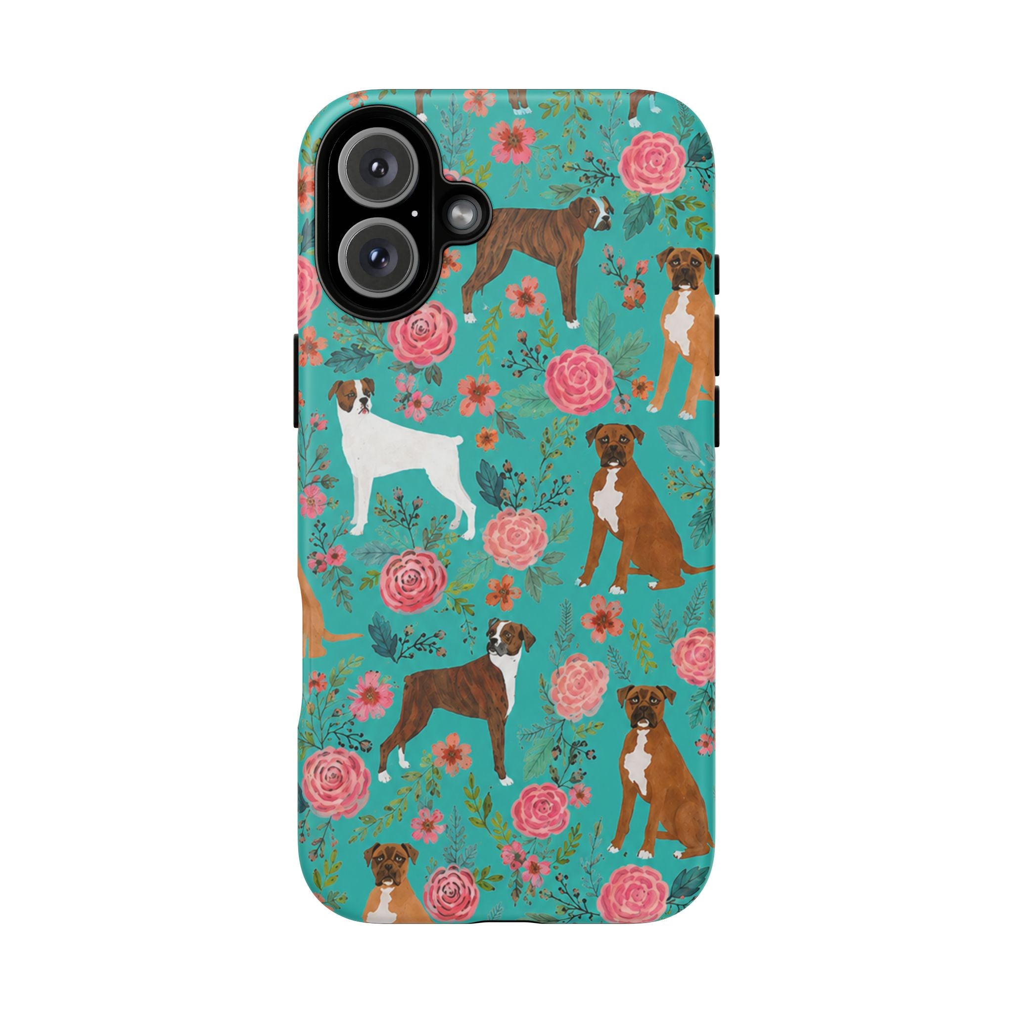 Boxer Dog Floral Phone Case — Teal Patterned Tough Cases
