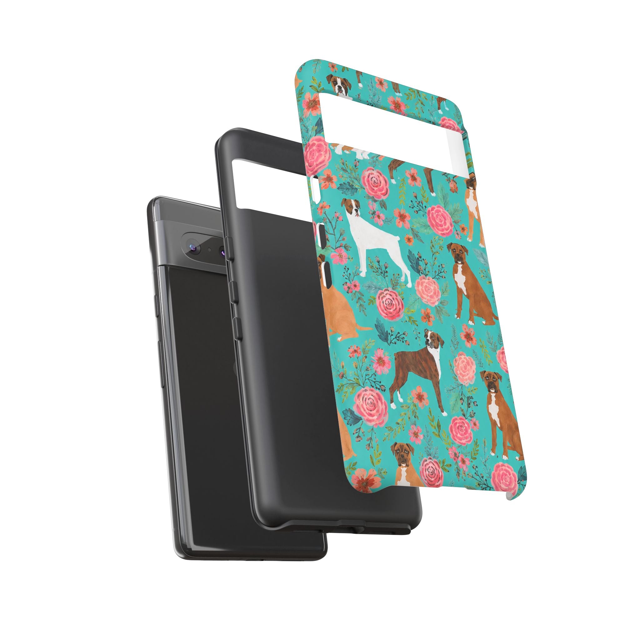 Boxer Dog Floral Phone Case — Teal Patterned Tough Cases