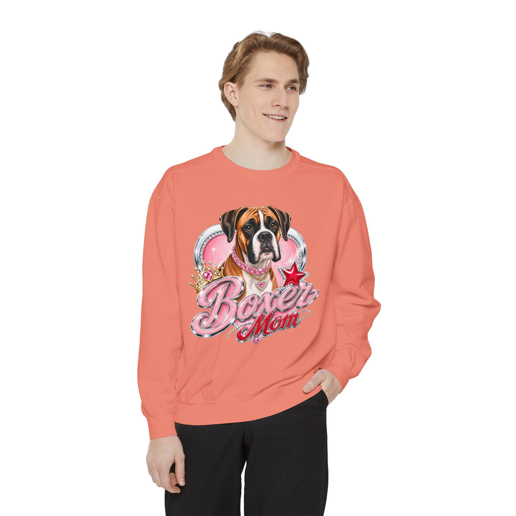 Boxer Mom Sweatshirt — Cute Pink Dog Graphic Crewneck