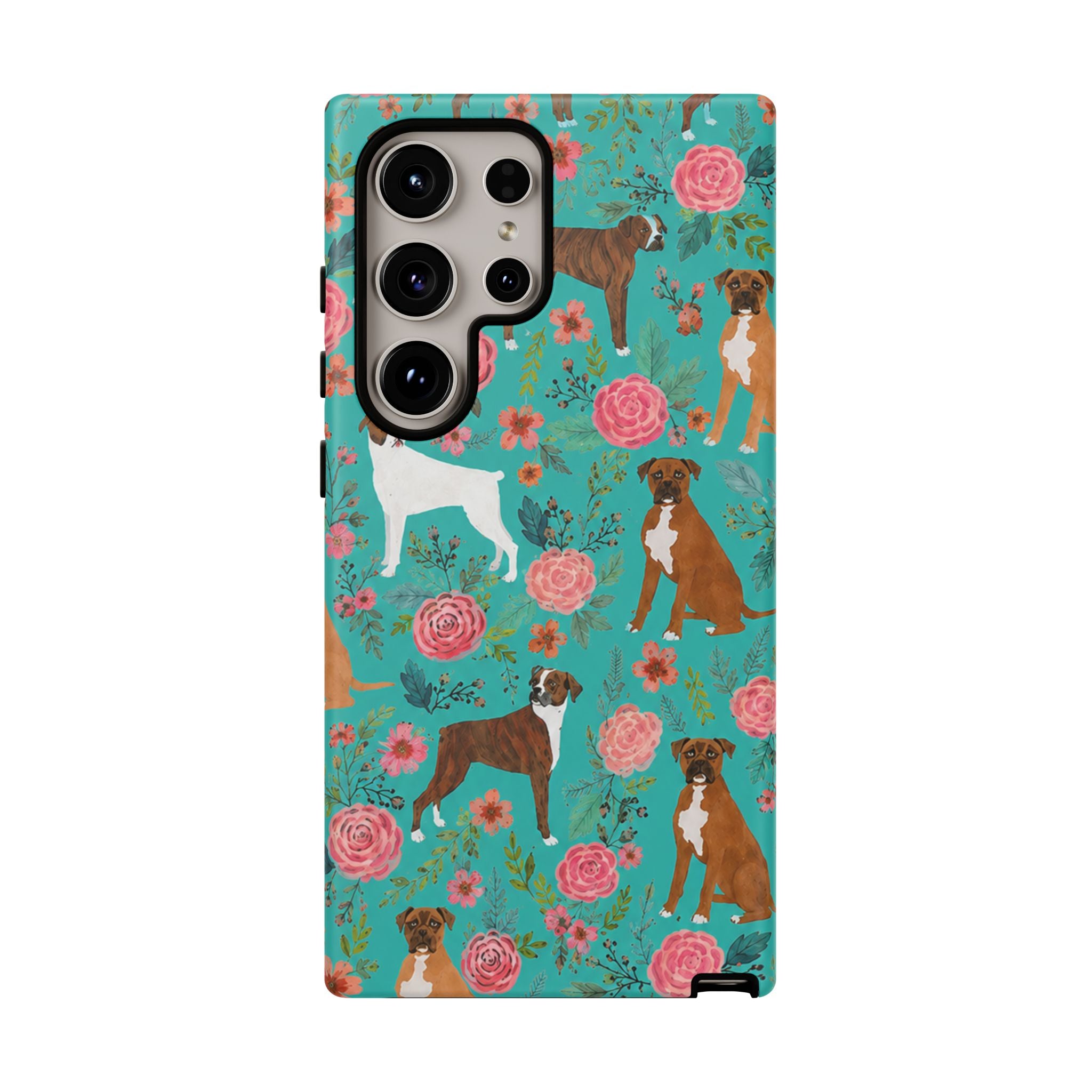 Boxer Dog Floral Phone Case — Teal Patterned Tough Cases