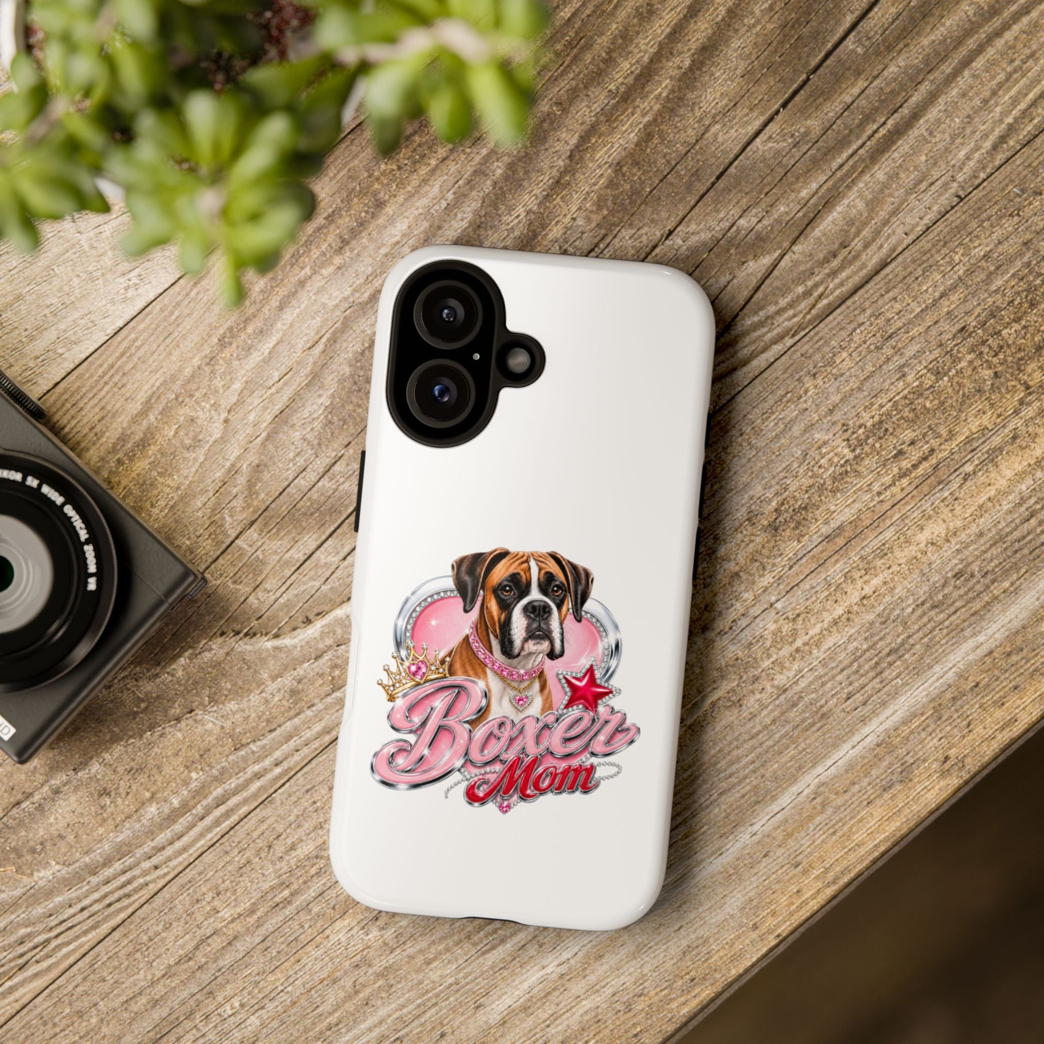 Phone Case — "Boxer Mom" Decorative Protective Case (Cute Heart & Crown Dog Design)