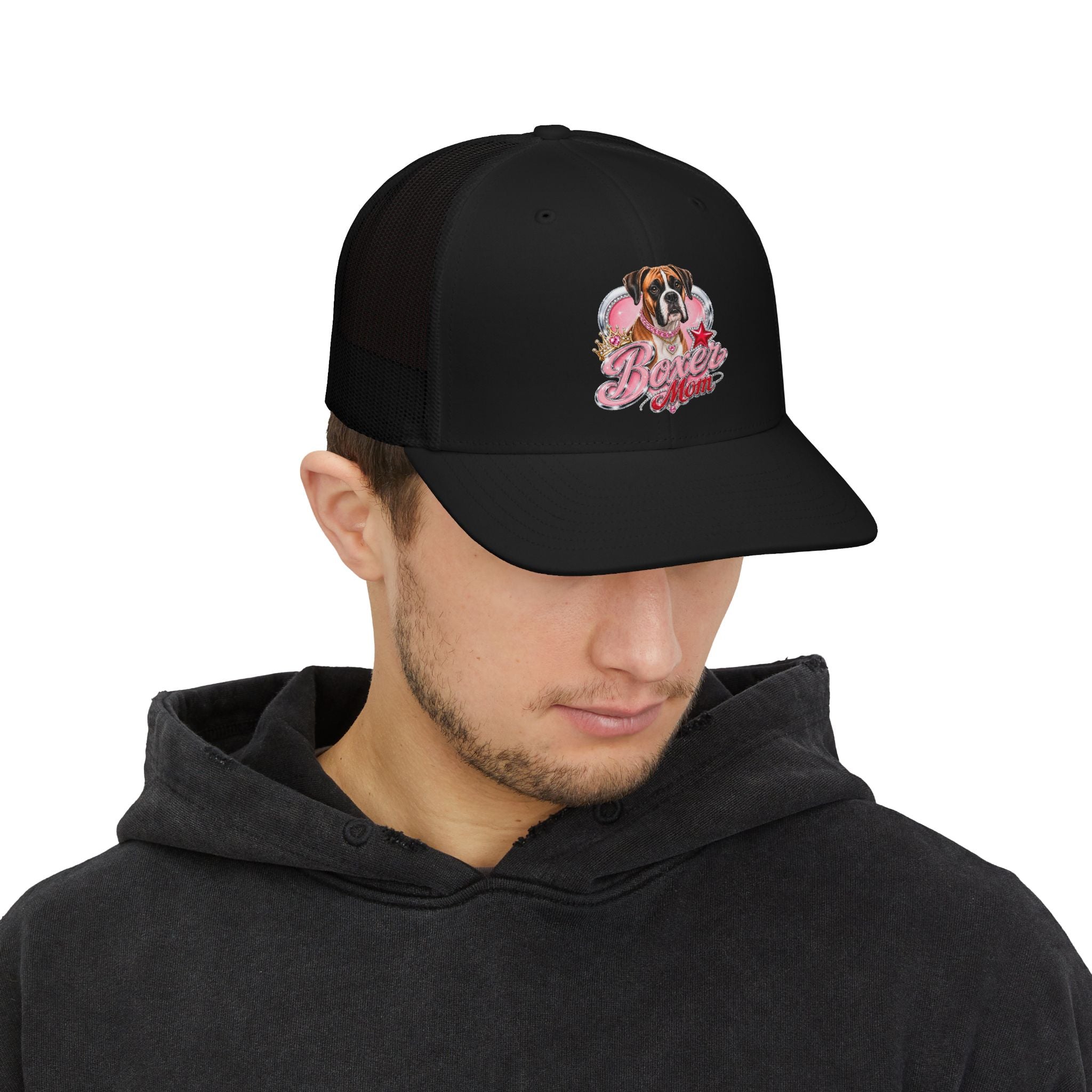 Boxer Mom Snapback Trucker Cap – Cute Pink Heart Dog Dad/Mom Gift