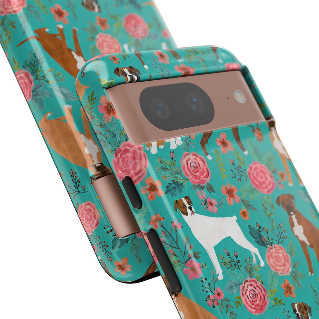 Boxer Dog Floral Phone Case — Teal Patterned Tough Cases