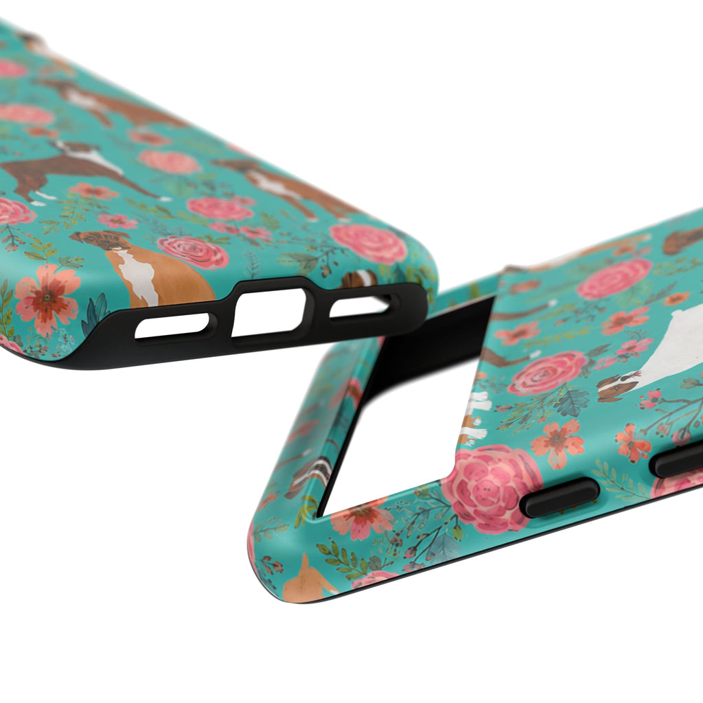 Boxer Dog Floral Phone Case — Teal Patterned Tough Cases