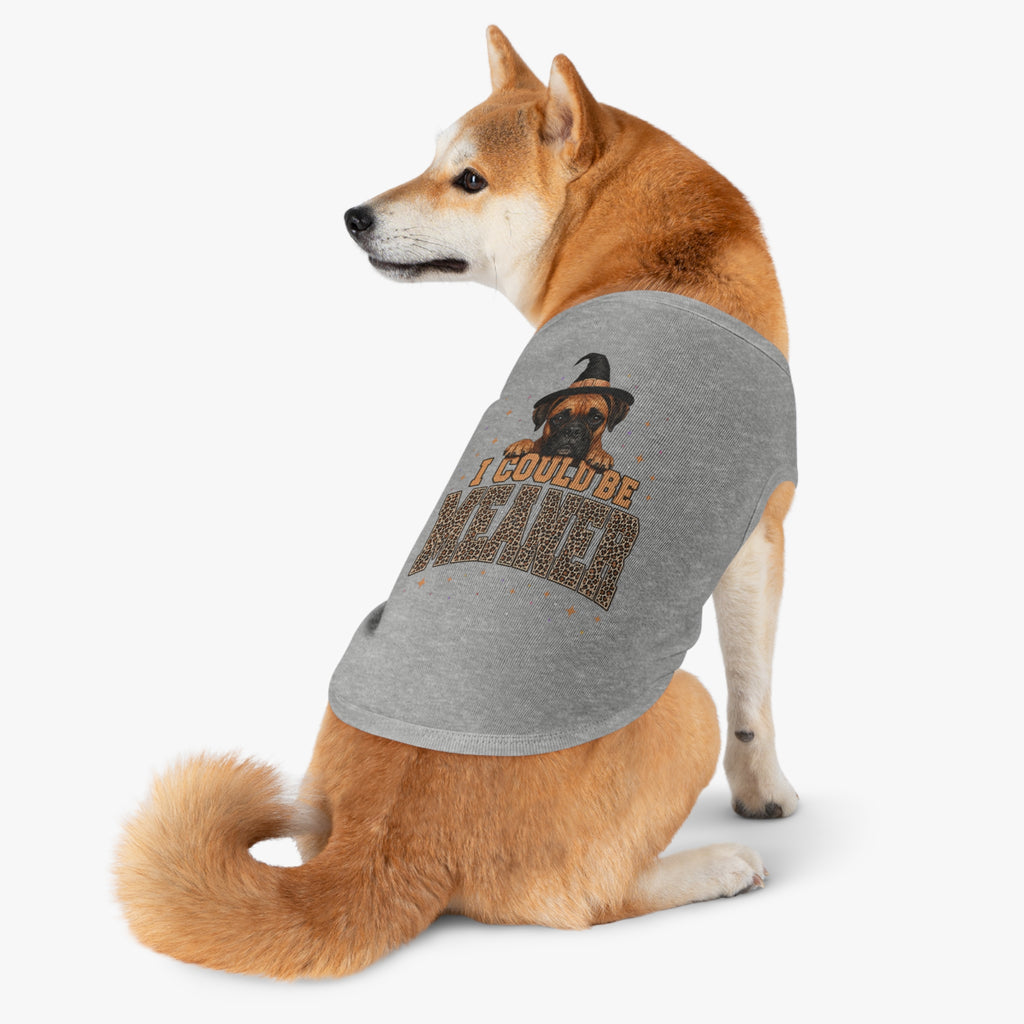Halloween Dog Tank Top — “I Could Be Mean” Witch Hat & Leopard Print
