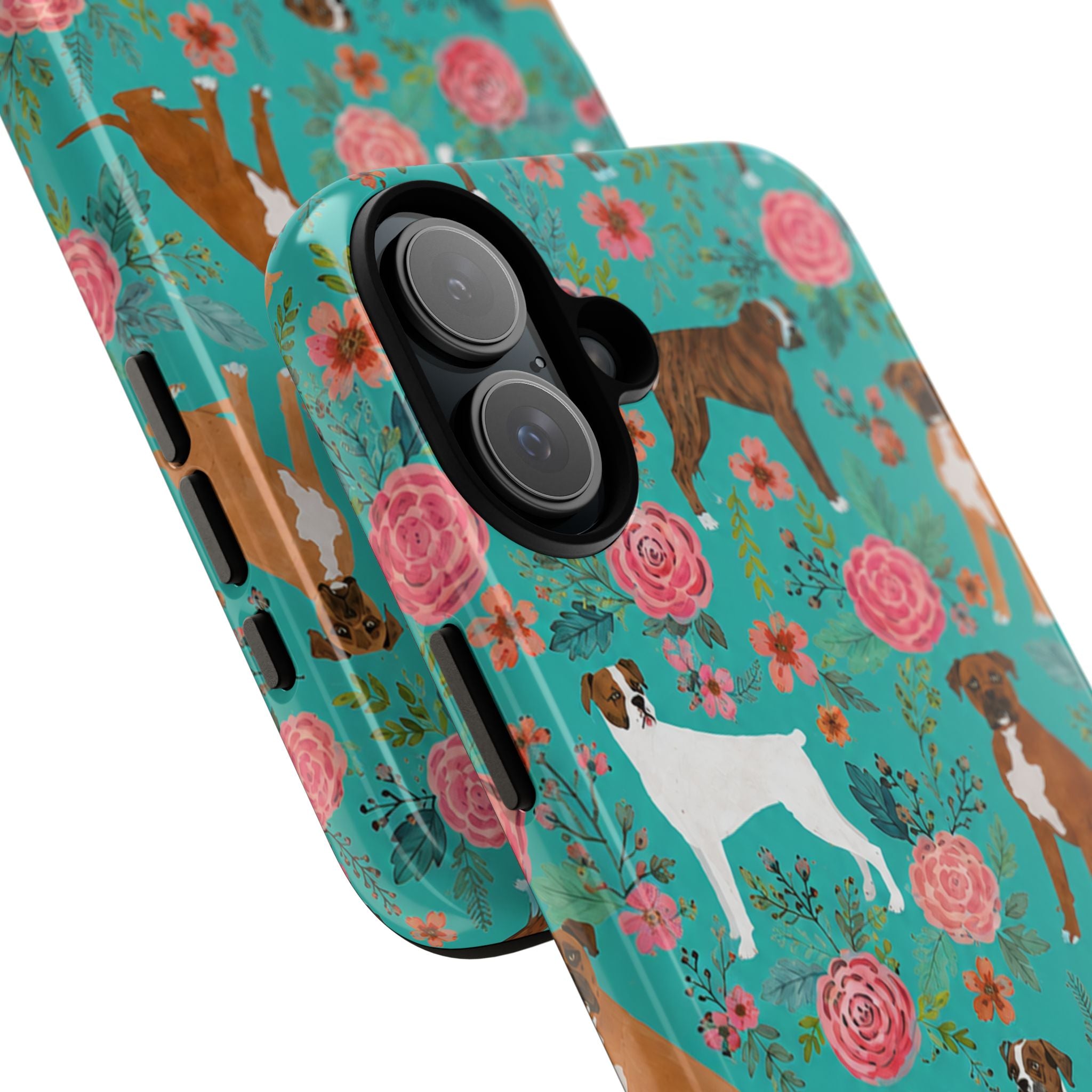 Boxer Dog Floral Phone Case — Teal Patterned Tough Cases