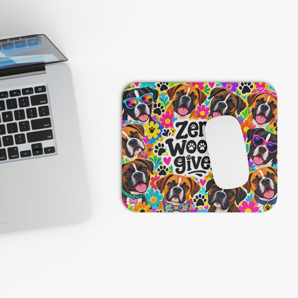 Zero Woofs Given Boxer Dog Mouse Pad — Colorful Floral Desk Mat for Dog Lovers