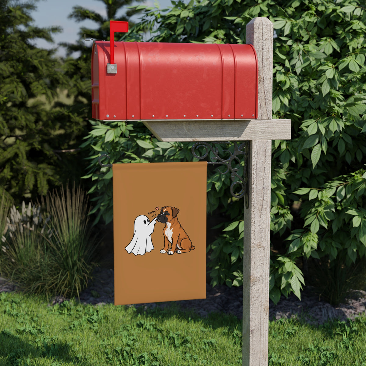 Halloween Ghost & Dog Garden Flag - "Boop" Cute Puppy Outdoor Banner