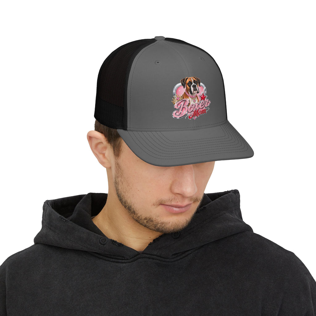 Boxer Mom Snapback Trucker Cap – Cute Pink Heart Dog Dad/Mom Gift