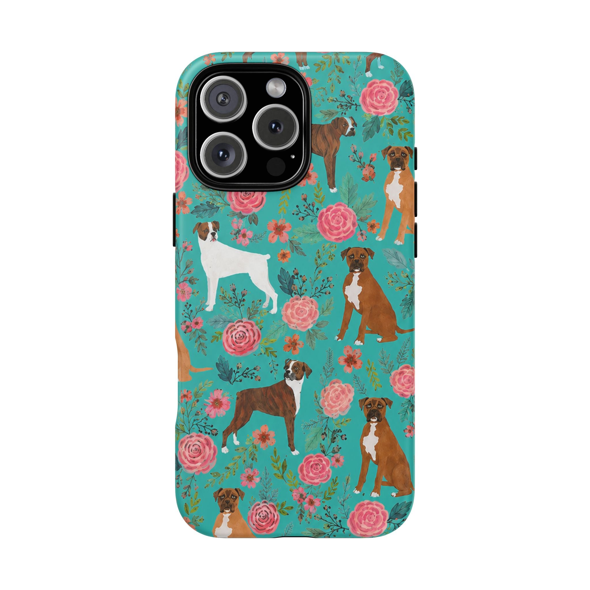 Boxer Dog Floral Phone Case — Teal Patterned Tough Cases