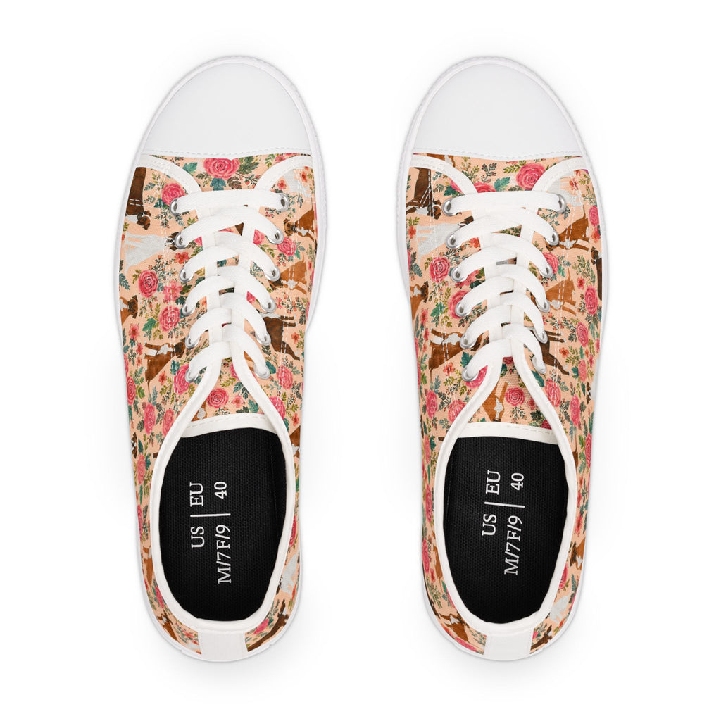 Floral Boxer Dog Pattern Sneakers Women's Low Top Sneakers | Pink Rose Animal Print