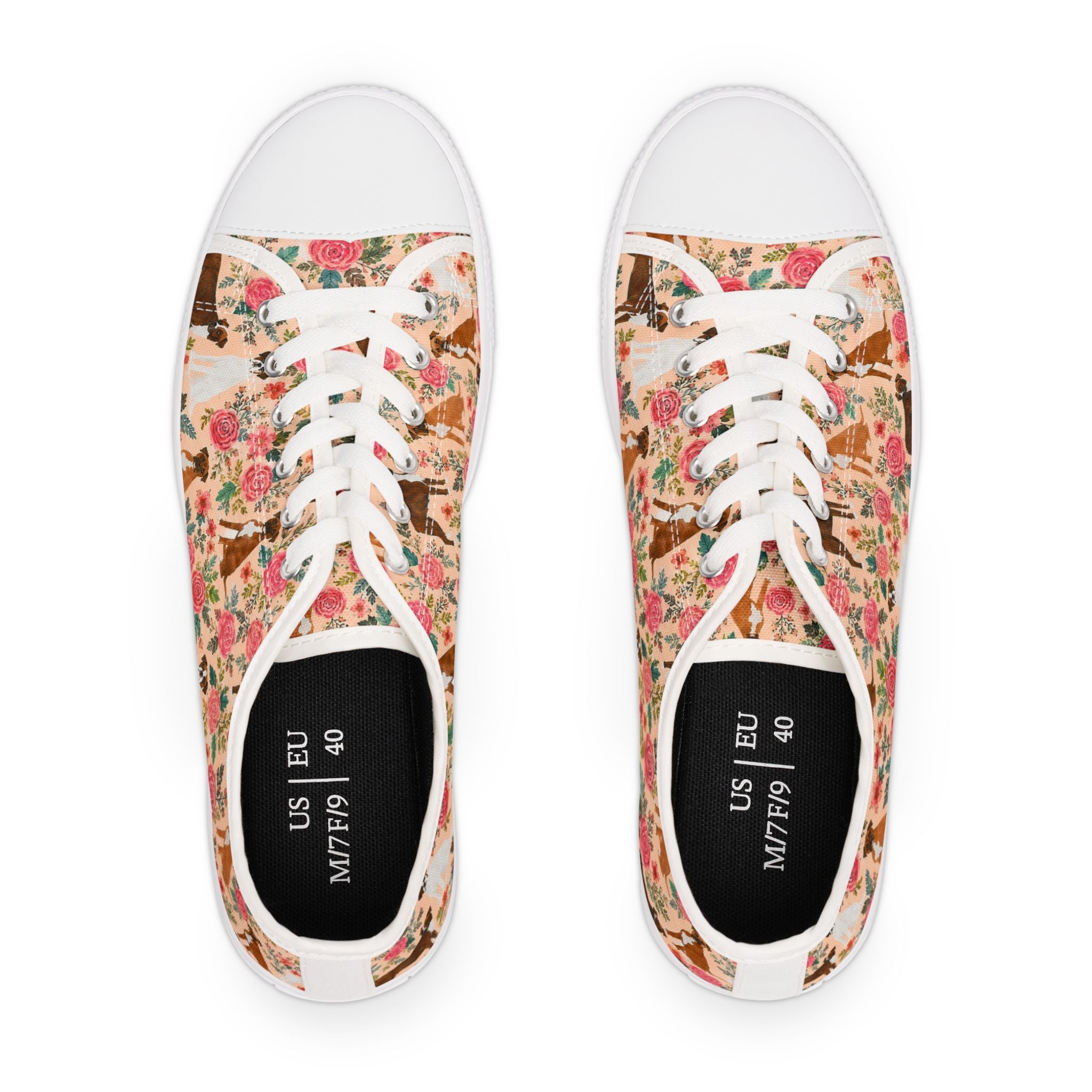 Floral Boxer Dog Pattern Sneakers Women's Low Top Sneakers | Pink Rose Animal Print