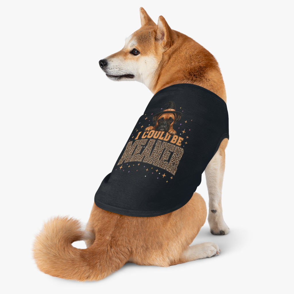 Halloween Dog Tank Top — “I Could Be Mean” Witch Hat & Leopard Print