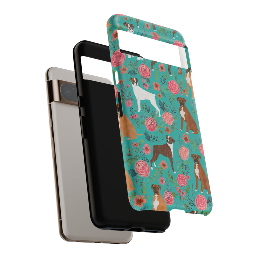 Boxer Dog Floral Phone Case — Teal Patterned Tough Cases