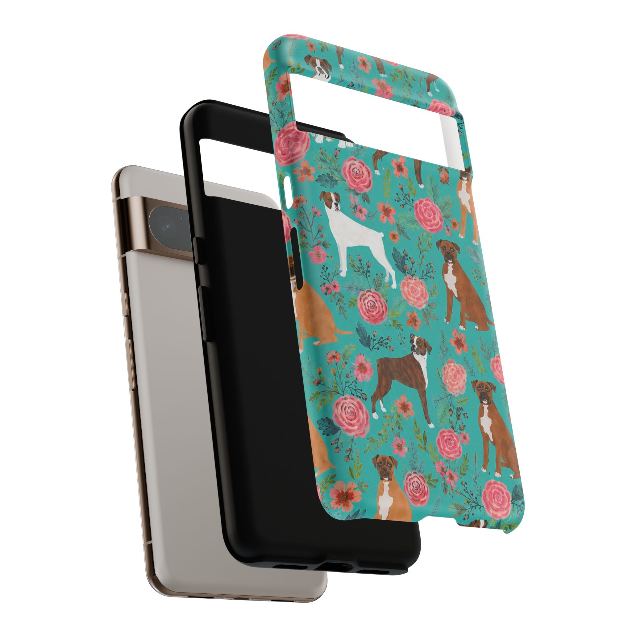 Boxer Dog Floral Phone Case — Teal Patterned Tough Cases