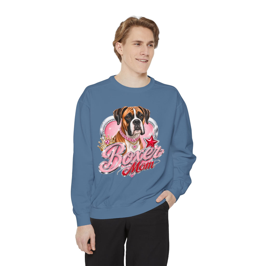 Boxer Mom Sweatshirt — Cute Pink Dog Graphic Crewneck