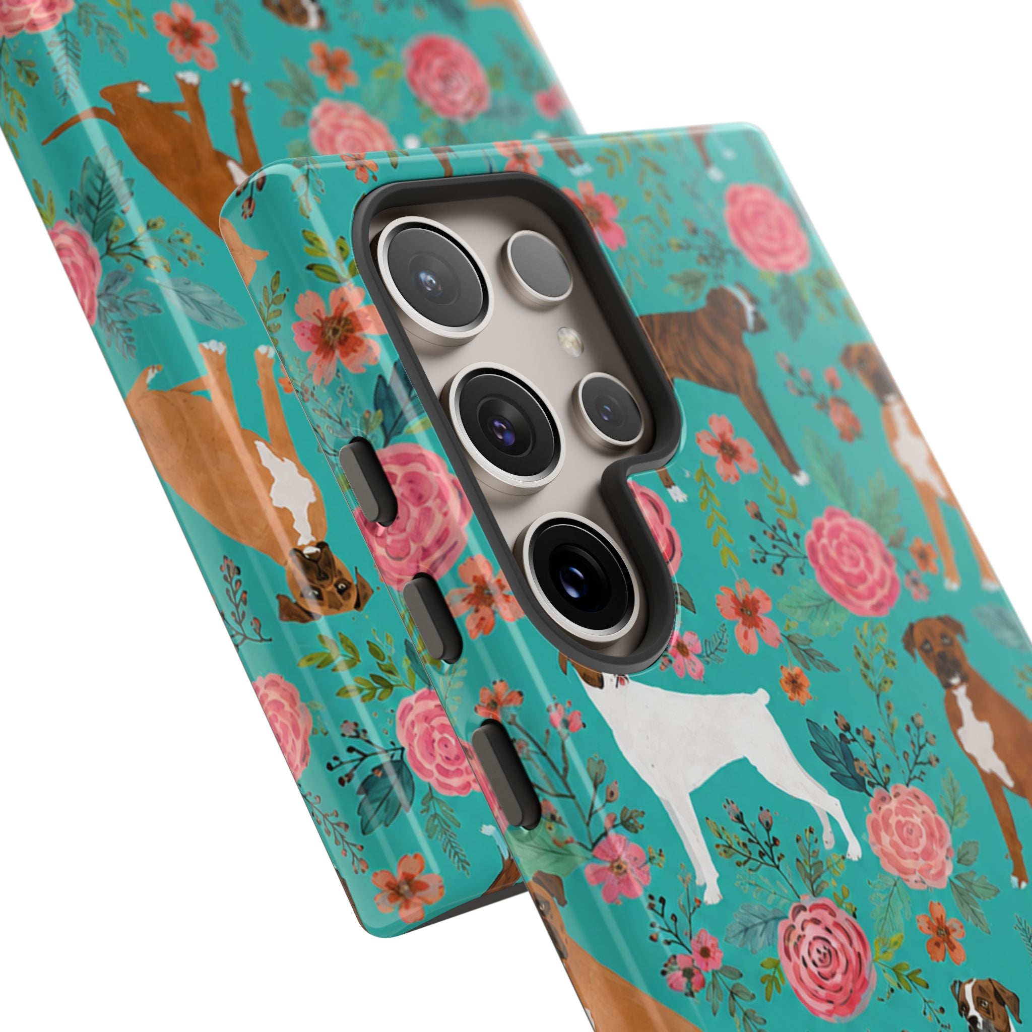 Boxer Dog Floral Phone Case — Teal Patterned Tough Cases
