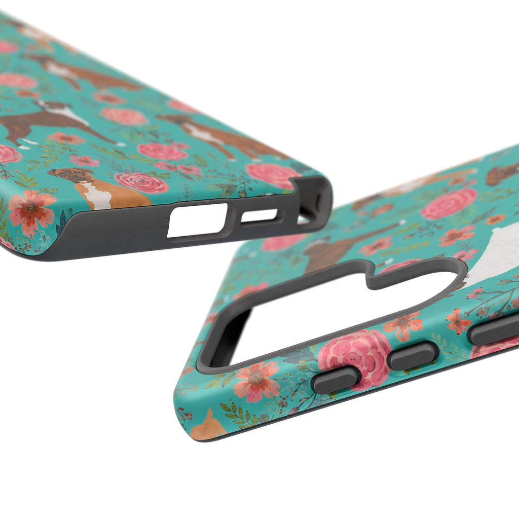 Boxer Dog Floral Phone Case — Teal Patterned Tough Cases
