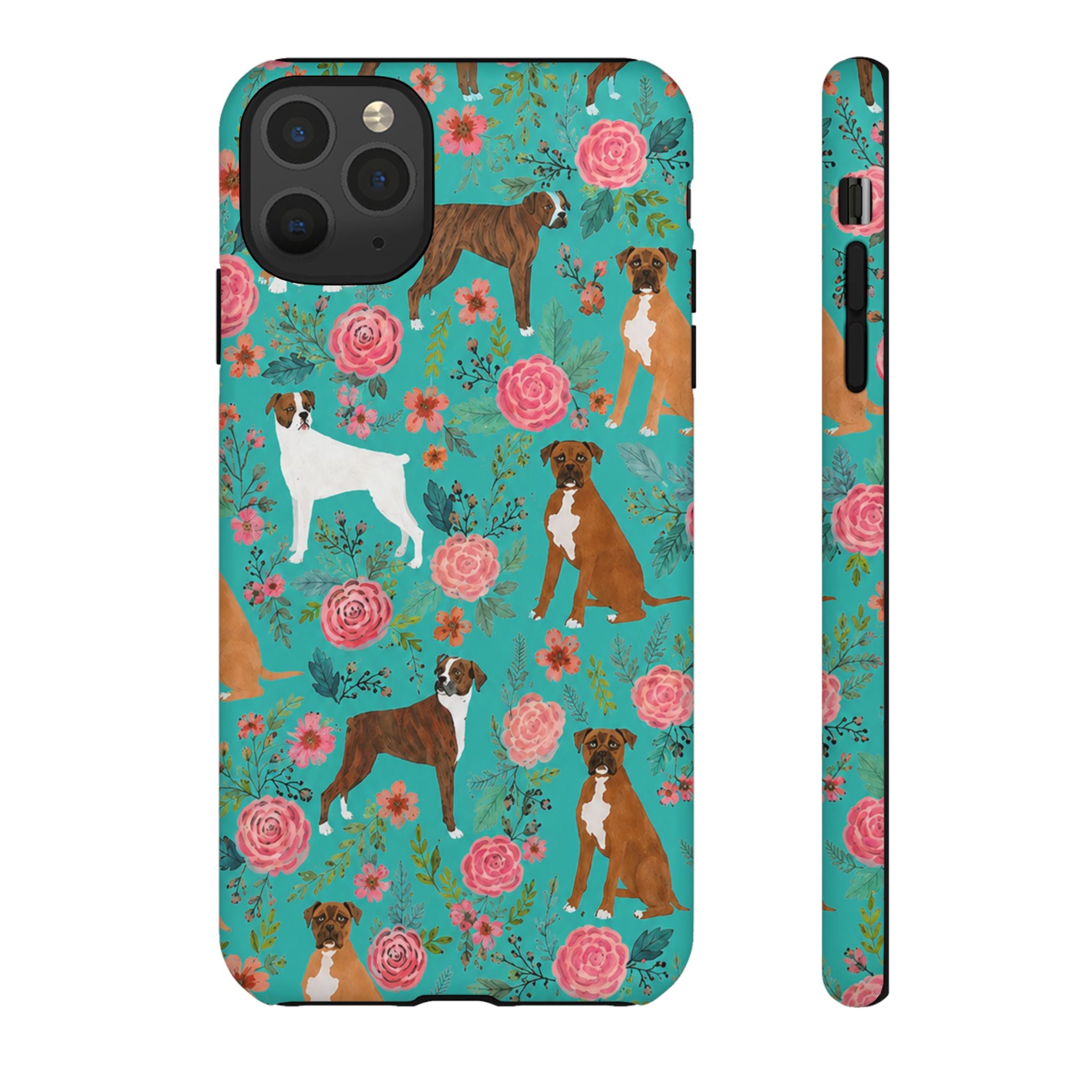 Boxer Dog Floral Phone Case — Teal Patterned Tough Cases