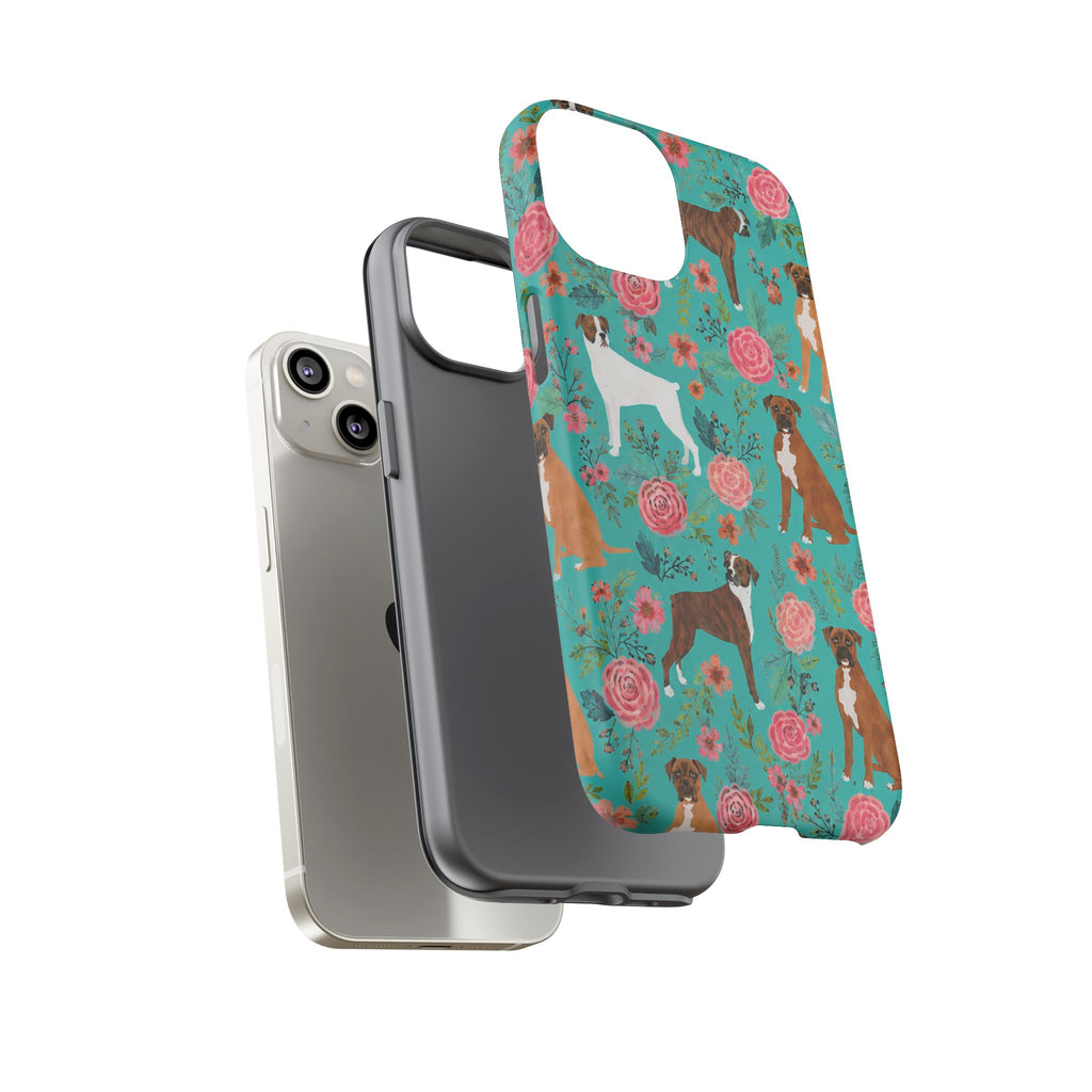 Boxer Dog Floral Phone Case — Teal Patterned Tough Cases