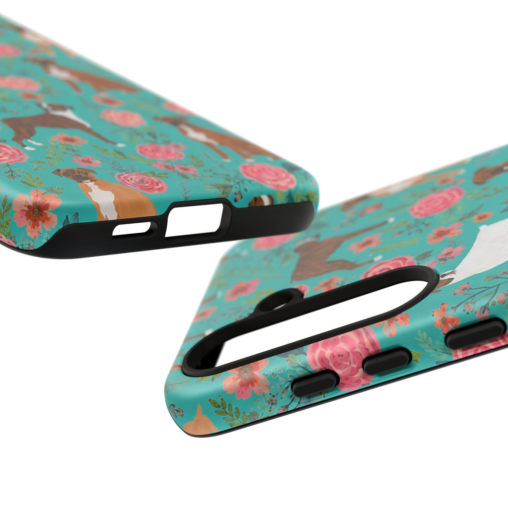 Boxer Dog Floral Phone Case — Teal Patterned Tough Cases