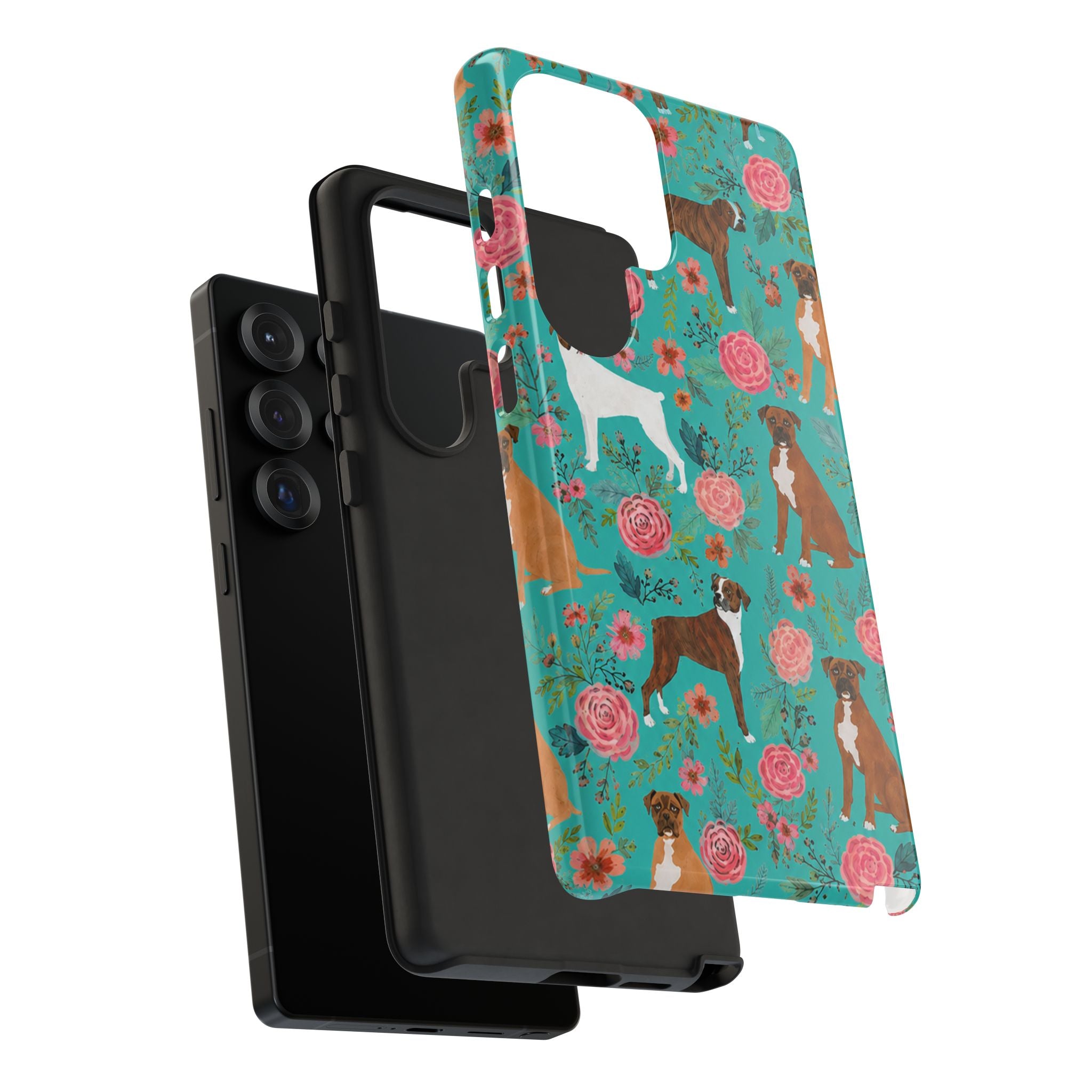 Boxer Dog Floral Phone Case — Teal Patterned Tough Cases