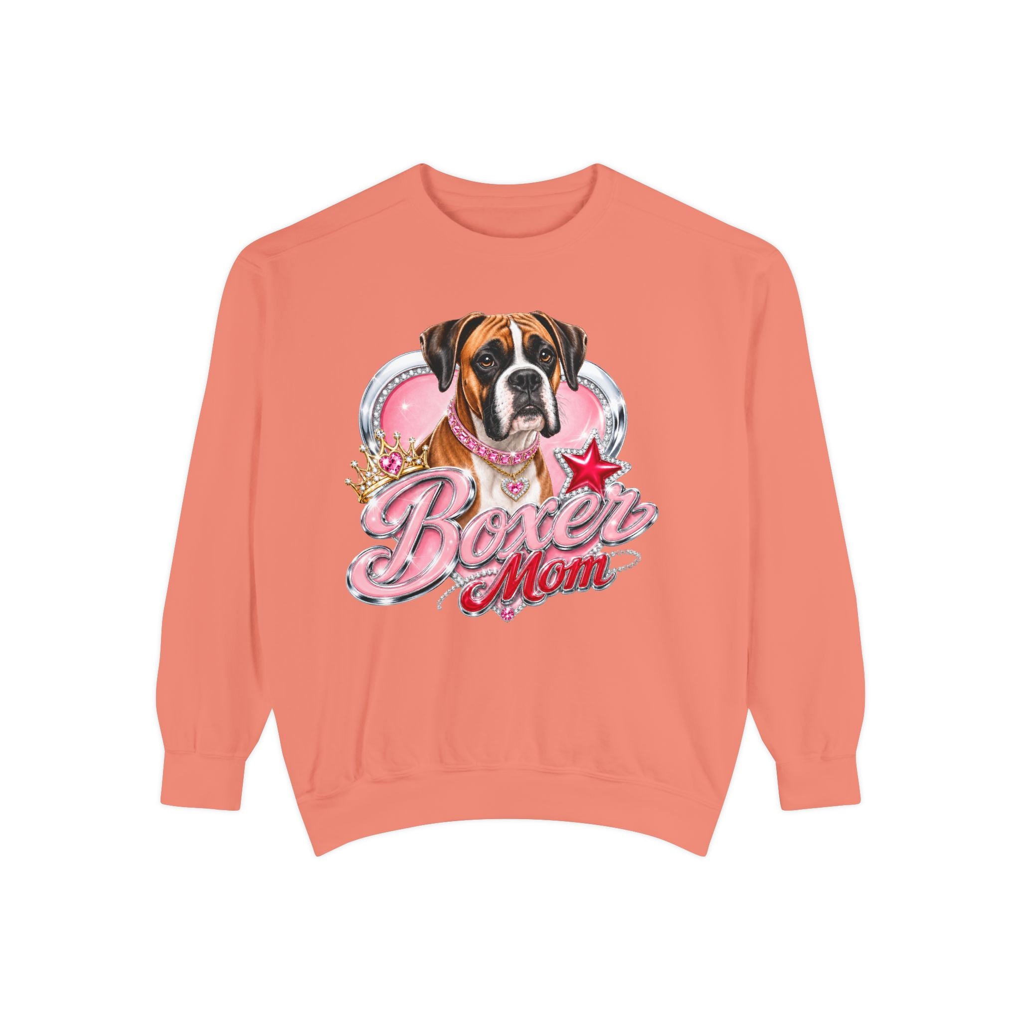 Boxer Mom Sweatshirt — Cute Pink Dog Graphic Crewneck