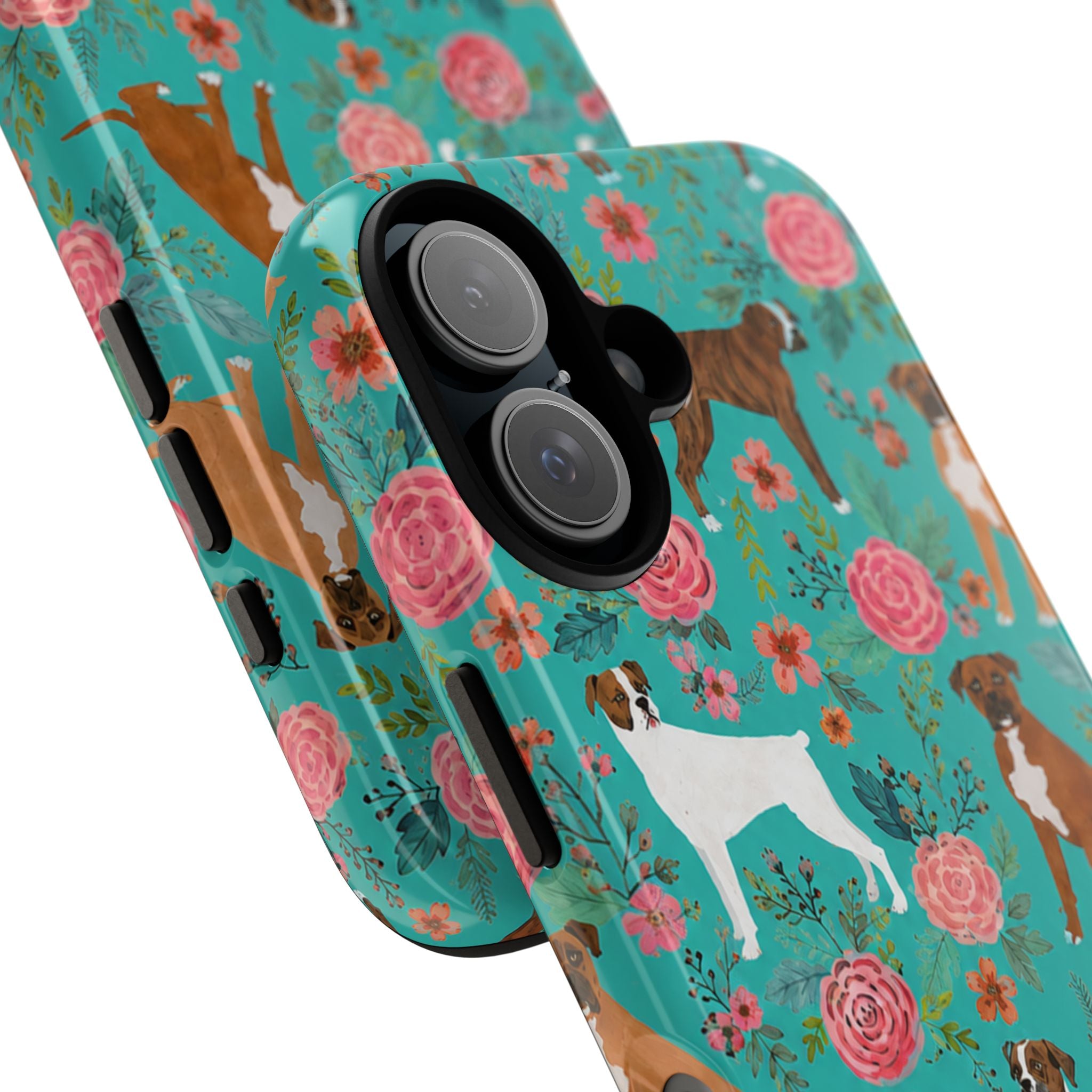 Boxer Dog Floral Phone Case — Teal Patterned Tough Cases