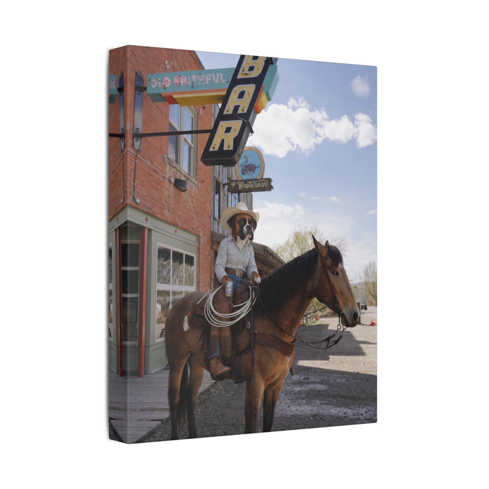 Cowboy on Horseback Canvas Print — Western Street Photography Wall Art