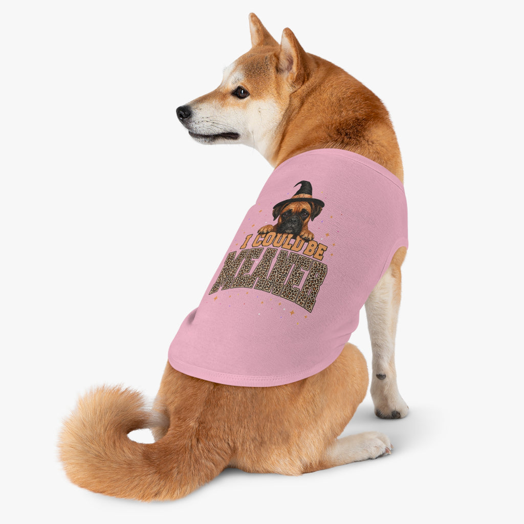 Halloween Dog Tank Top — “I Could Be Mean” Witch Hat & Leopard Print