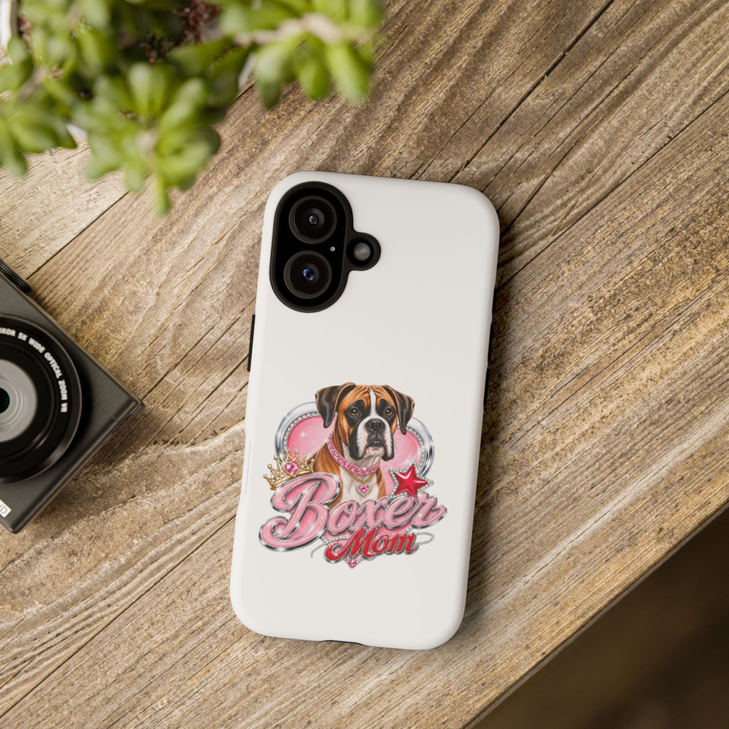 Phone Case — "Boxer Mom" Decorative Protective Case (Cute Heart & Crown Dog Design)